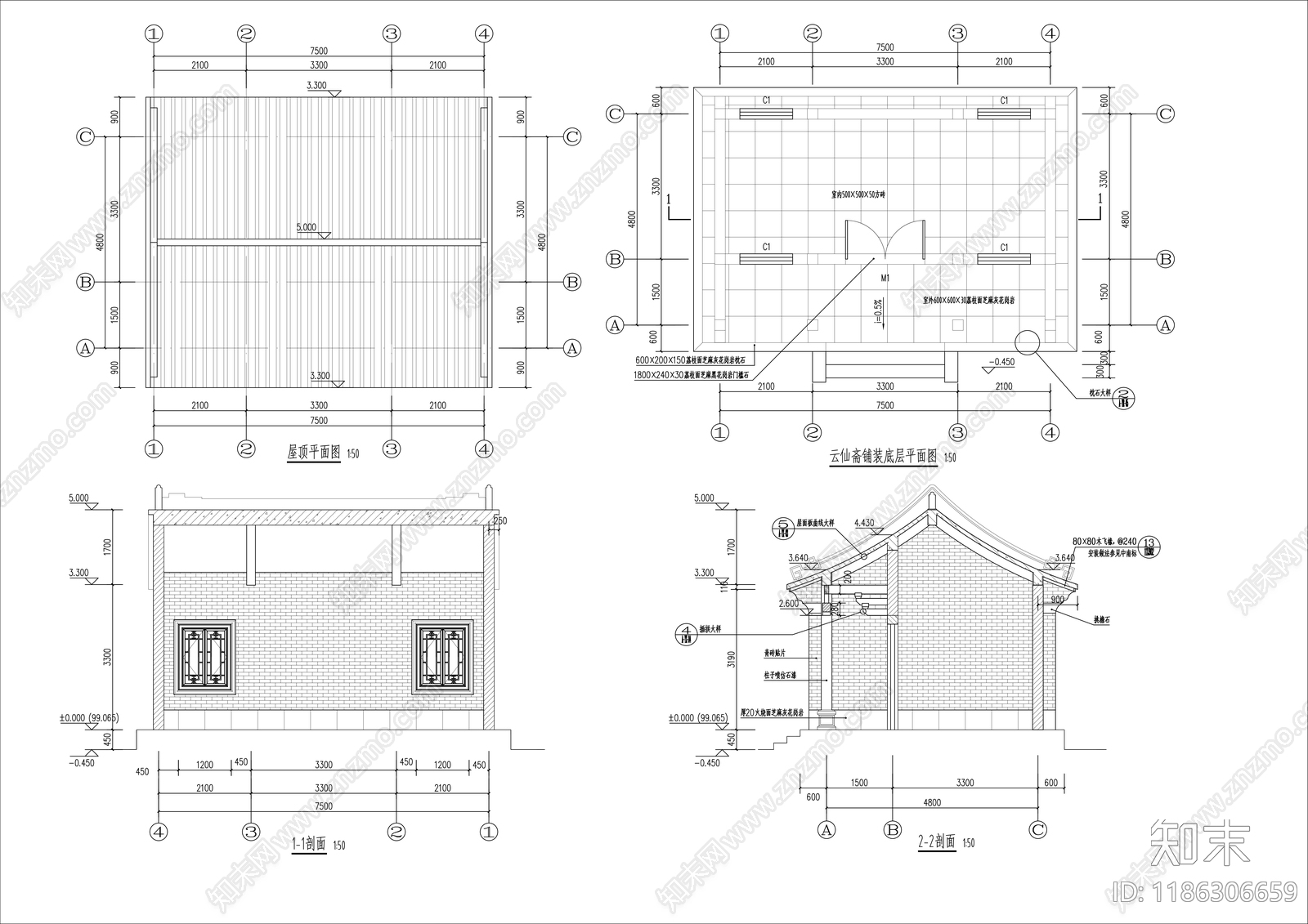 祠堂cad施工图下载【ID:1186306659】