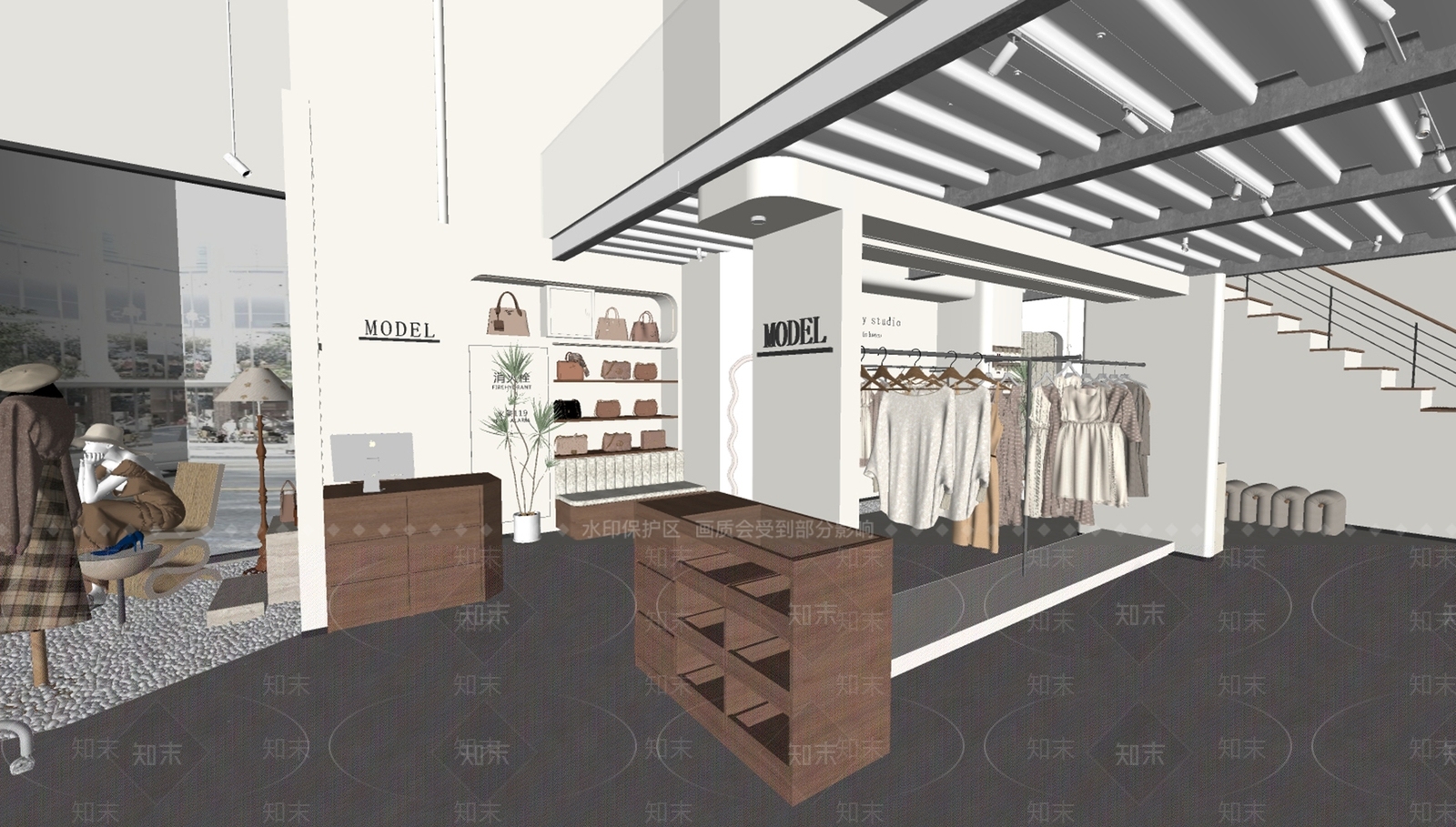 现代极简服装店SU模型下载【ID:1186348590】