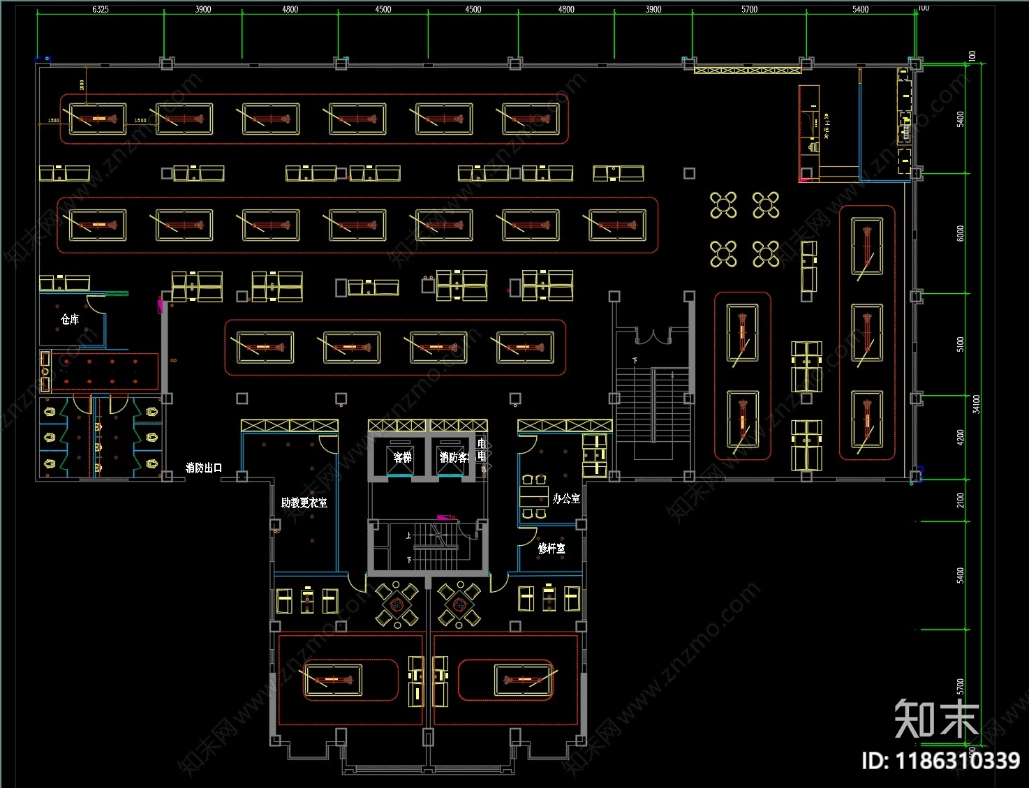 现代台球厅cad施工图下载【ID:1186310339】