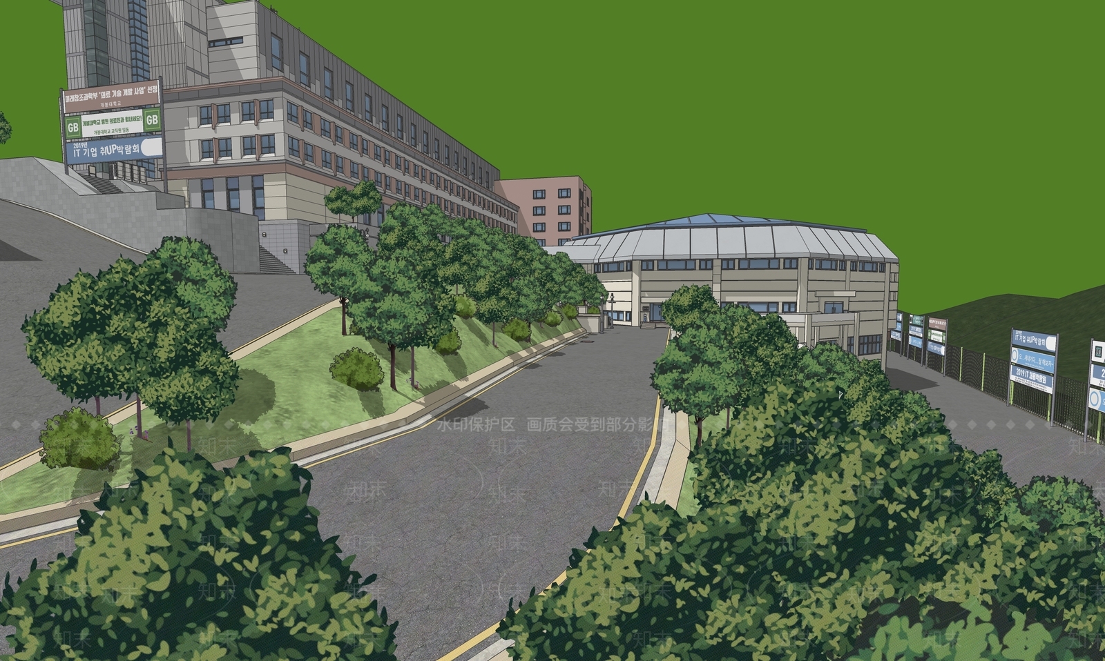 现代美式学校建筑SU模型下载【ID:1186311882】