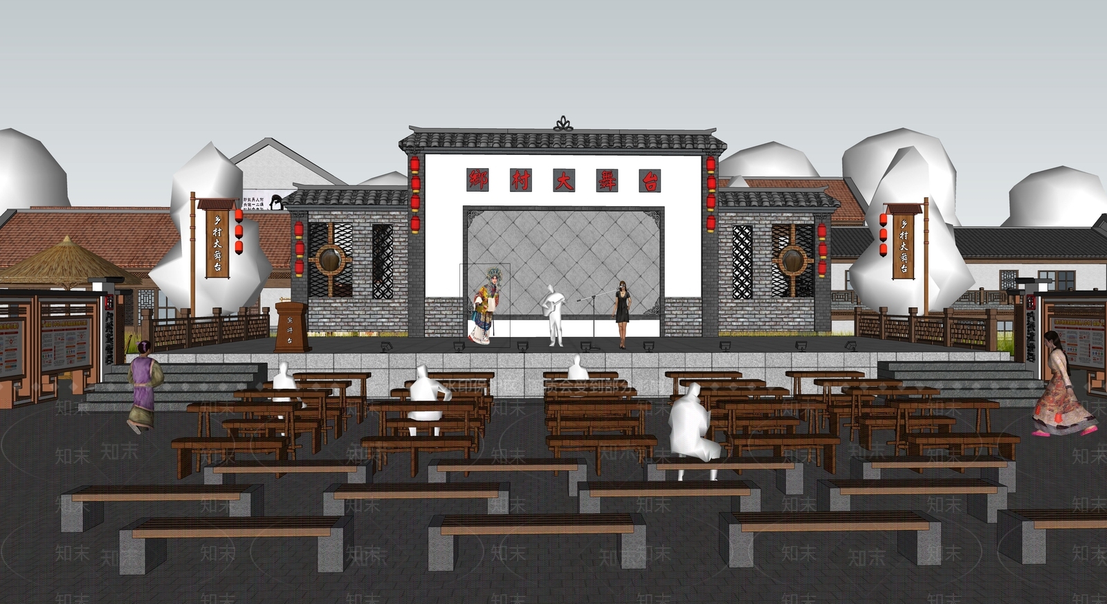 新中式中式舞台SU模型下载【ID:1186313976】