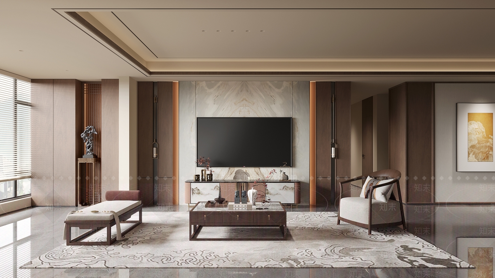 新中式家居客厅3D模型下载【ID:1186324407】