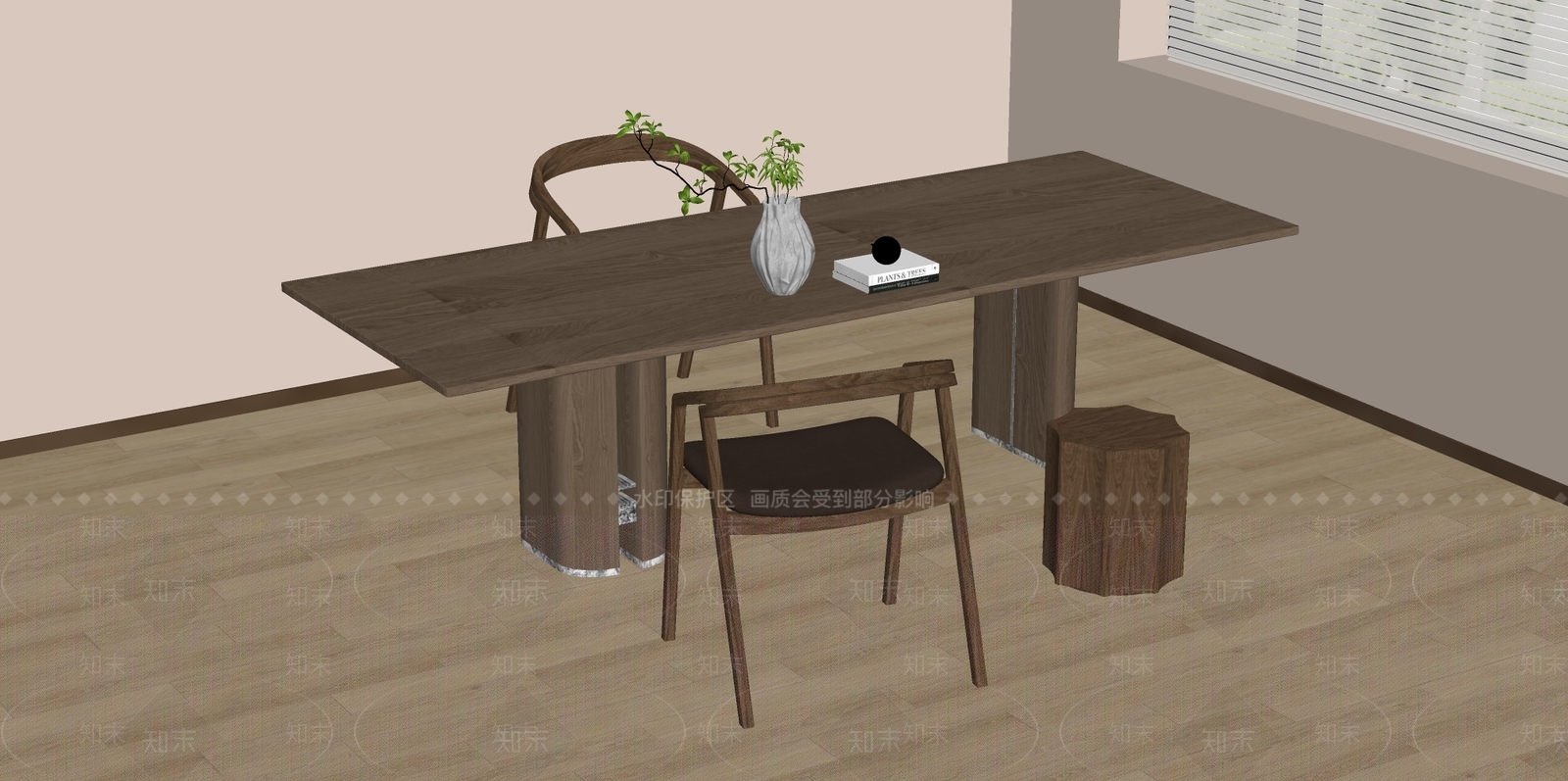 新中式原木茶桌椅SU模型下载【ID:1186326787】