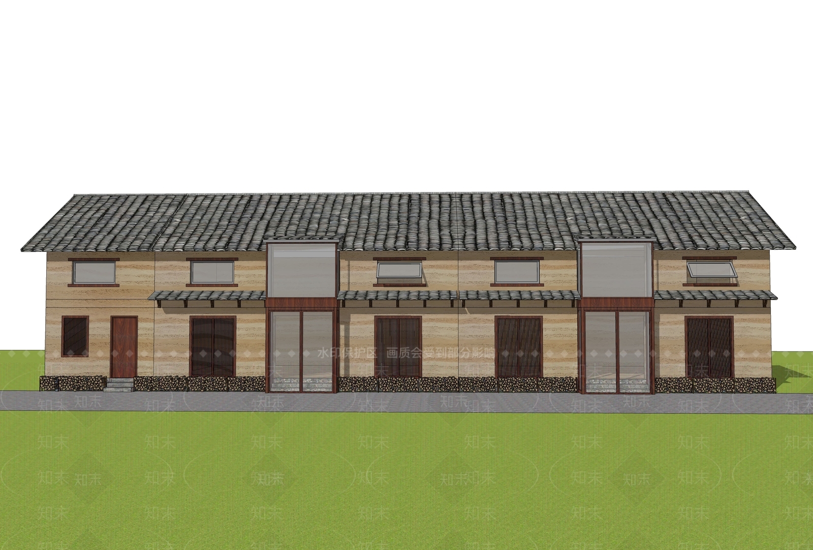 新中式民宿建筑SU模型下载【ID:1186329740】