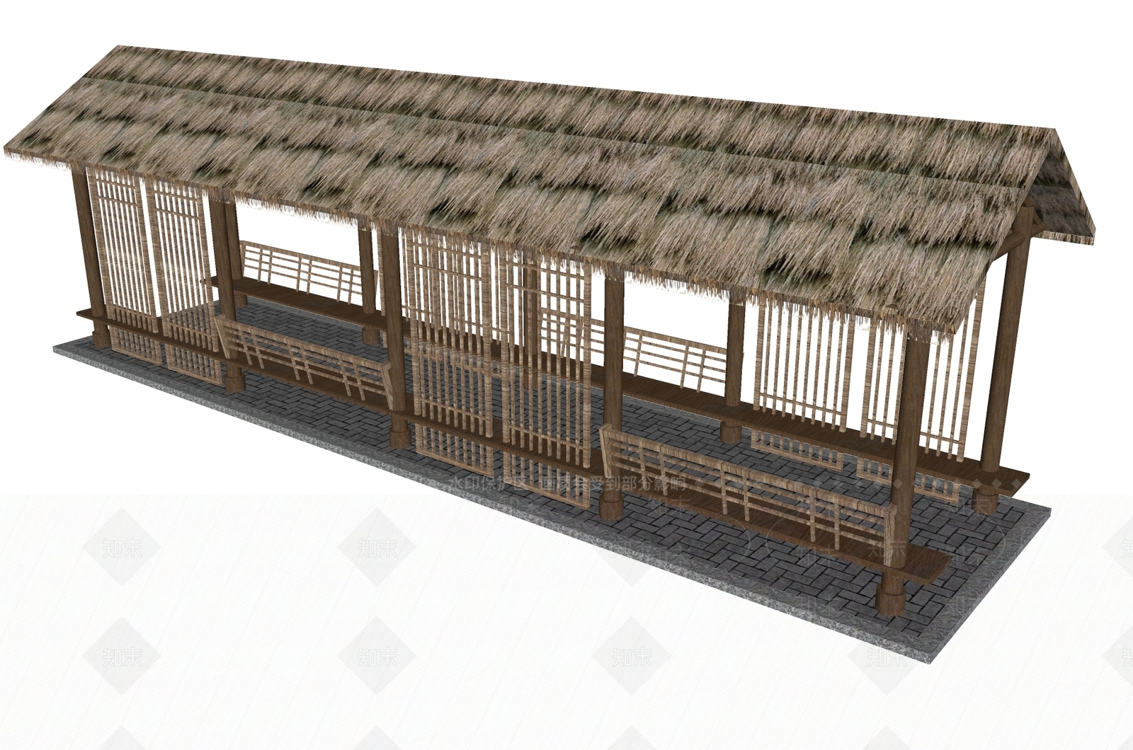 中式廊架SU模型下载【ID:1186333273】