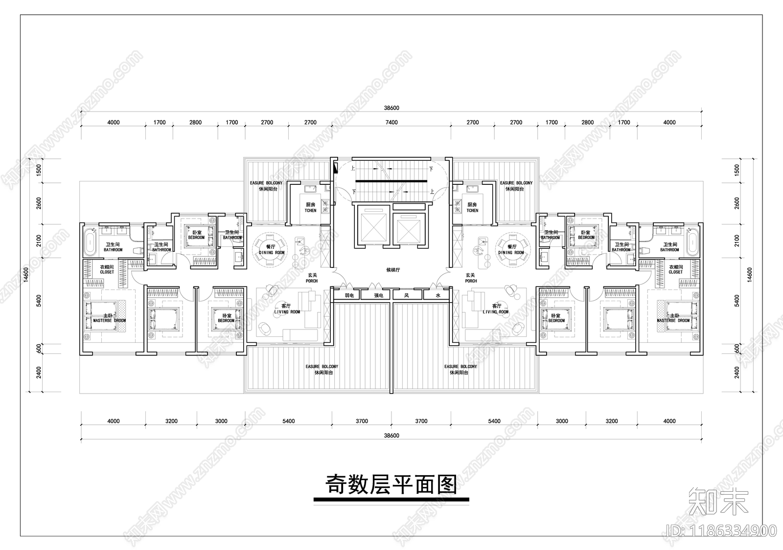 现代新中式住宅楼建筑施工图下载【ID:1186334900】