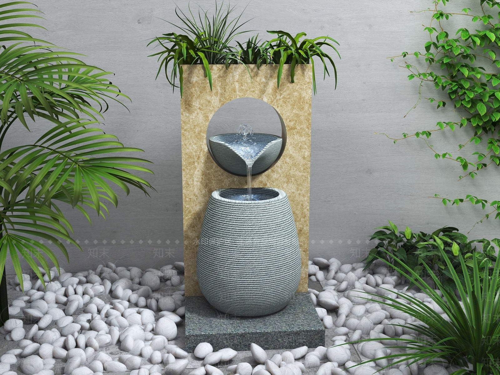 现代新中式水景SU模型下载【ID:1186334879】