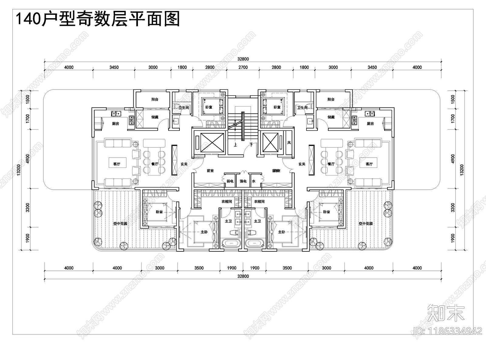 现代新中式住宅楼建筑施工图下载【ID:1186334942】