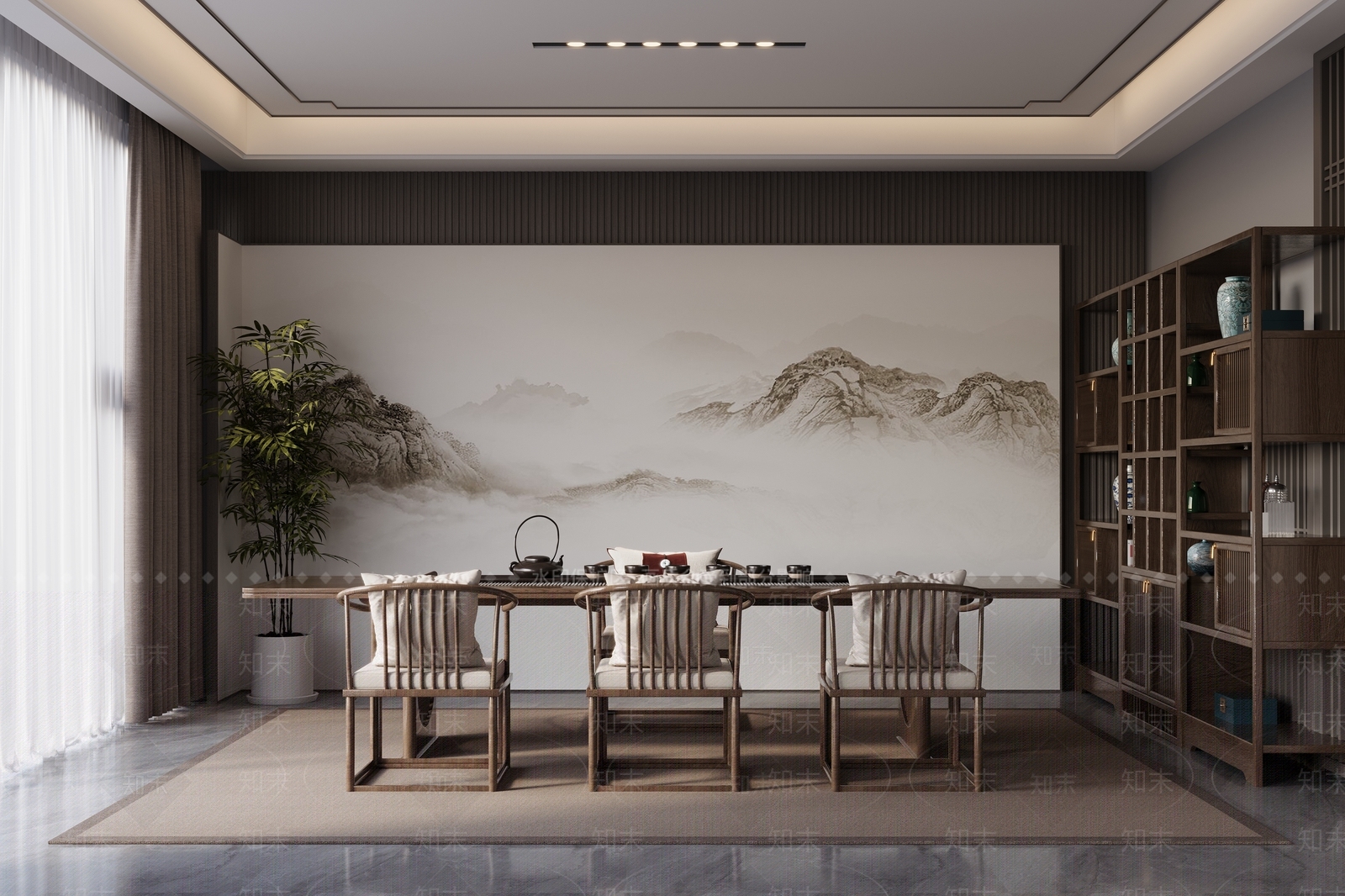 现代新中式茶室3D模型下载【ID:1186378235】