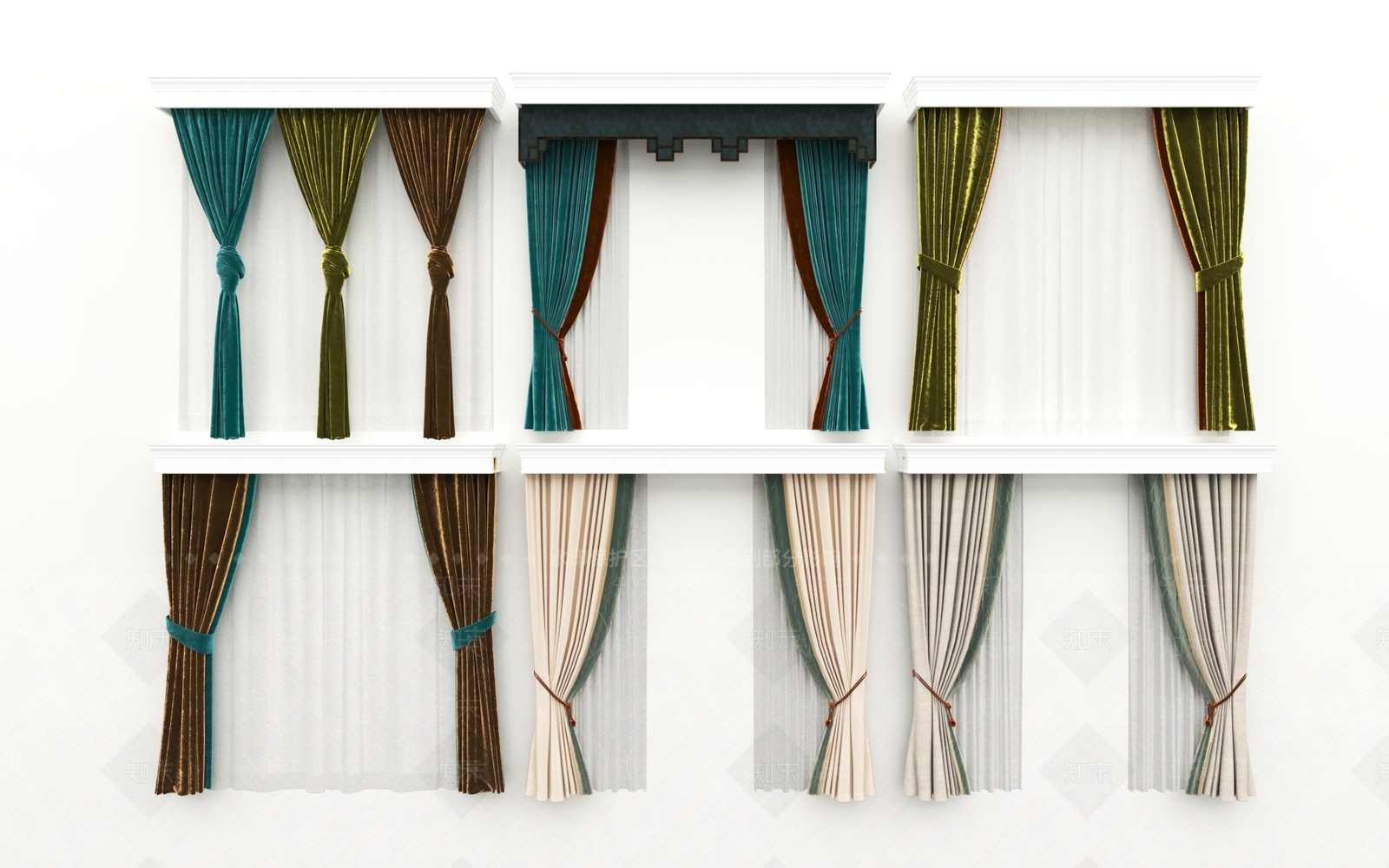 欧式窗帘SU模型下载【ID:1186338246】