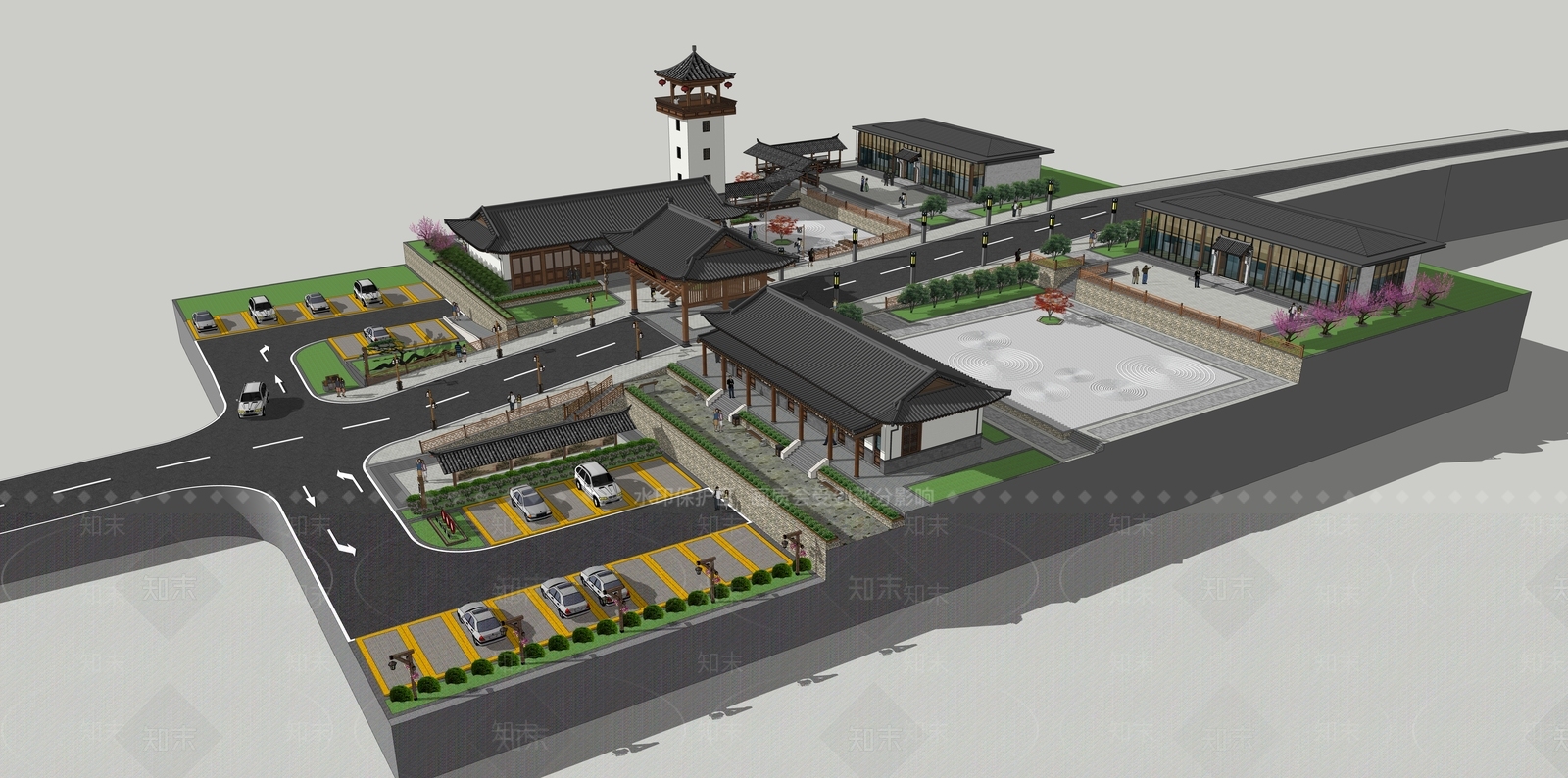 新中式古建筑SU模型下载【ID:1186346648】