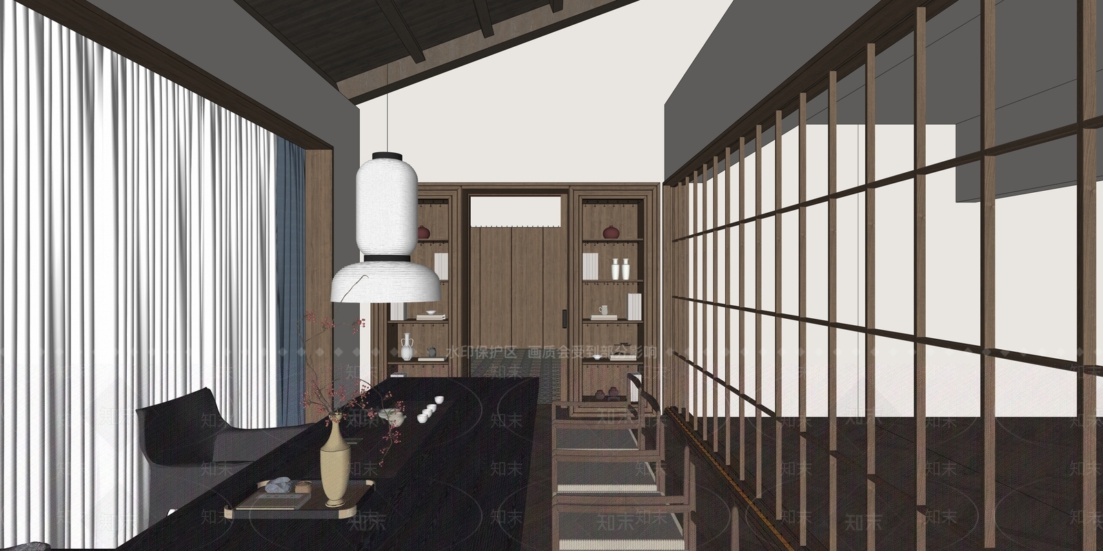 新中式禅意茶室SU模型下载【ID:1186346585】
