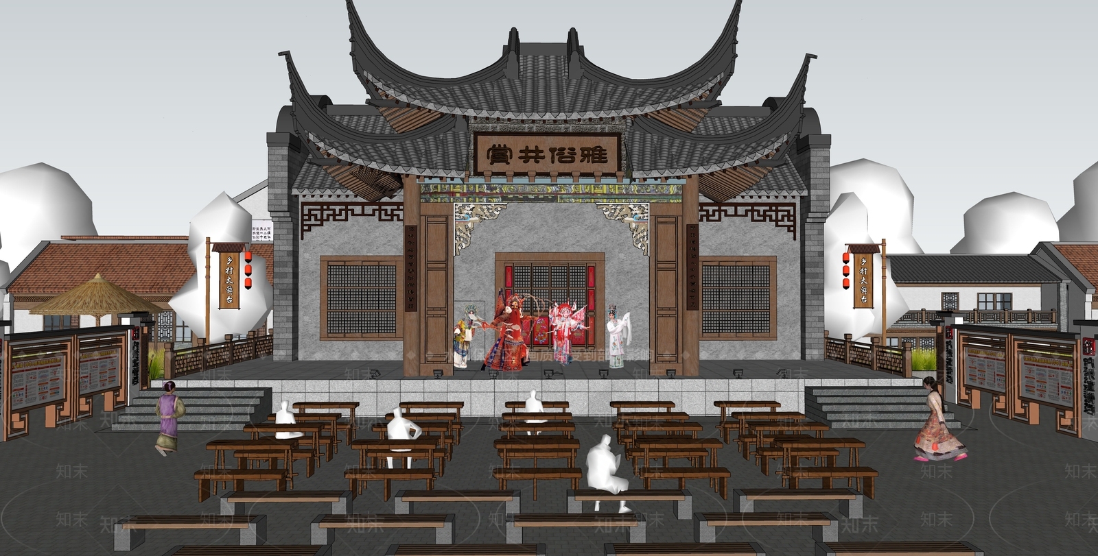 中式舞台SU模型下载【ID:1186347350】
