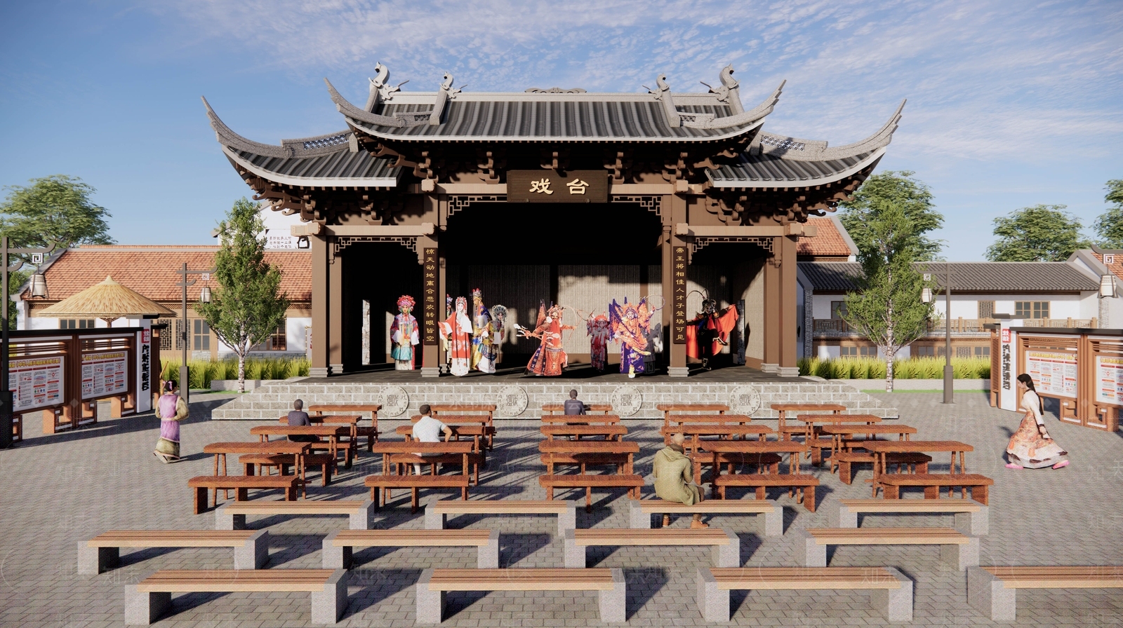 中式乡村舞台su模型