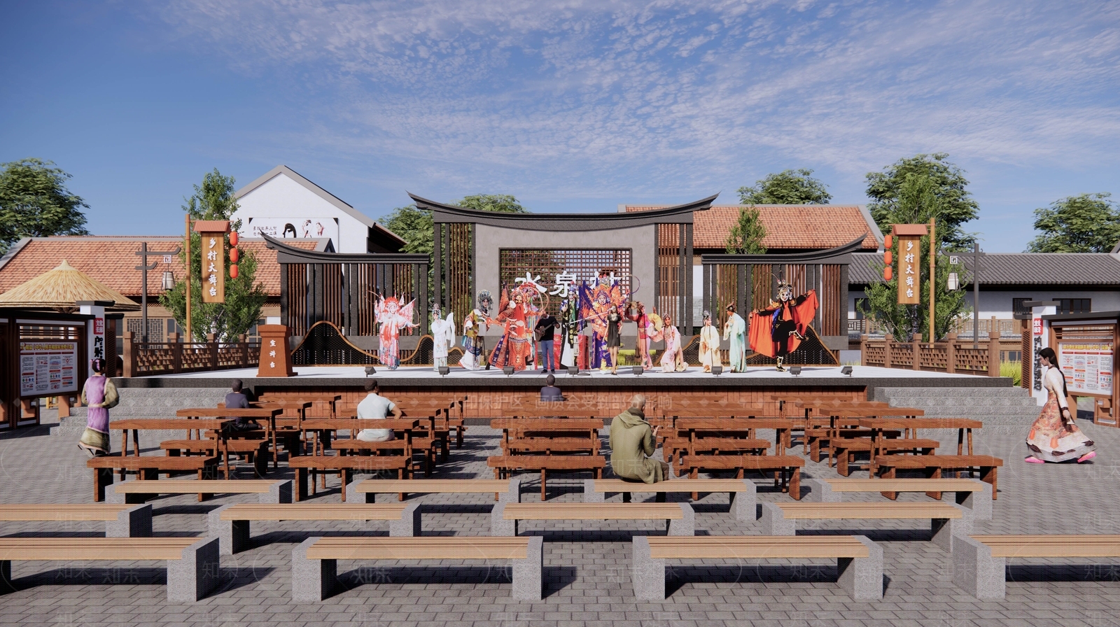 新中式现代乡村舞台SU模型下载【ID:1186353260】