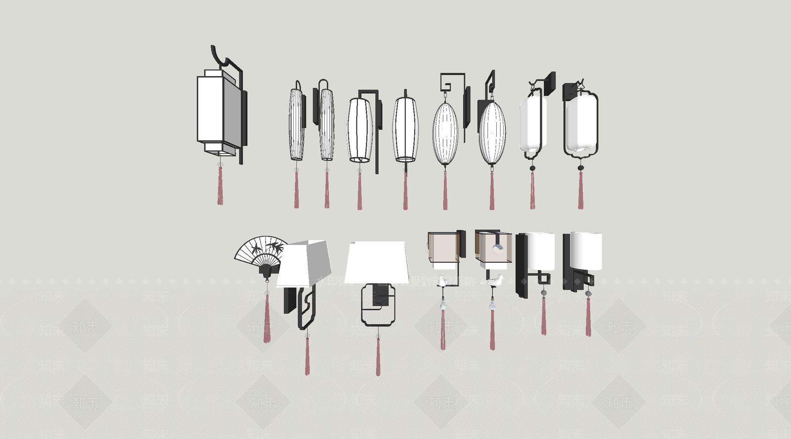 中式长条壁灯SU模型下载【ID:1186354883】