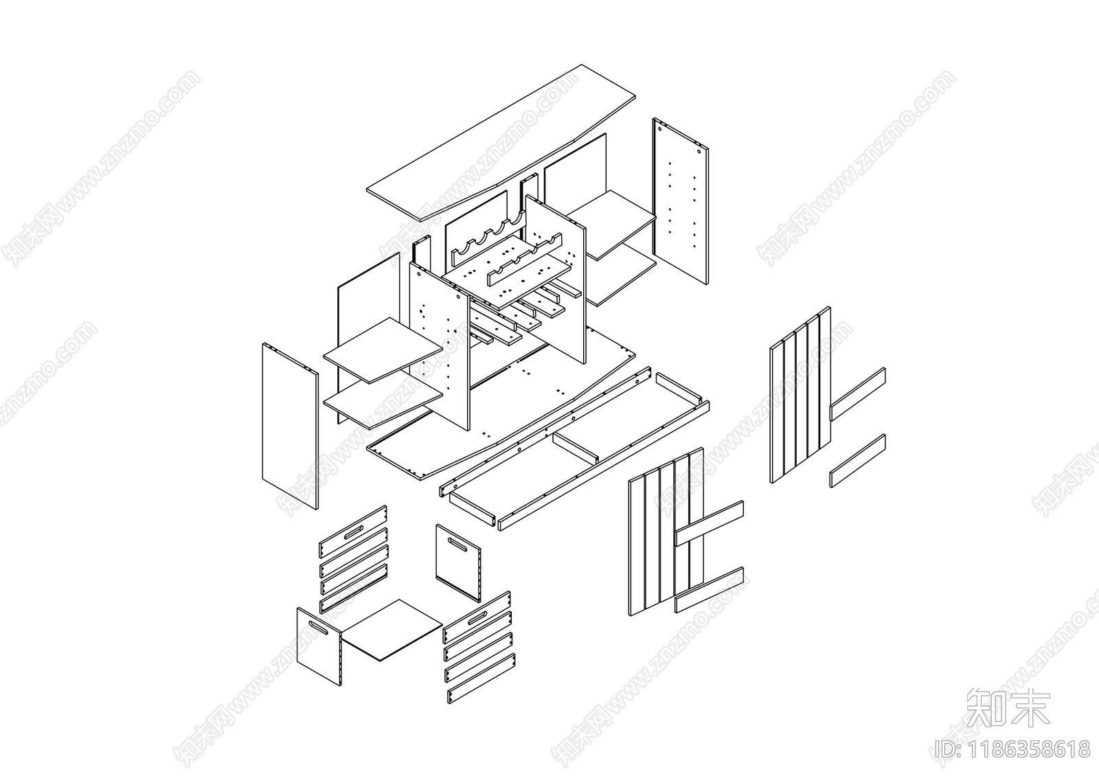 现代新中式柜子cad施工图下载【ID:1186358618】