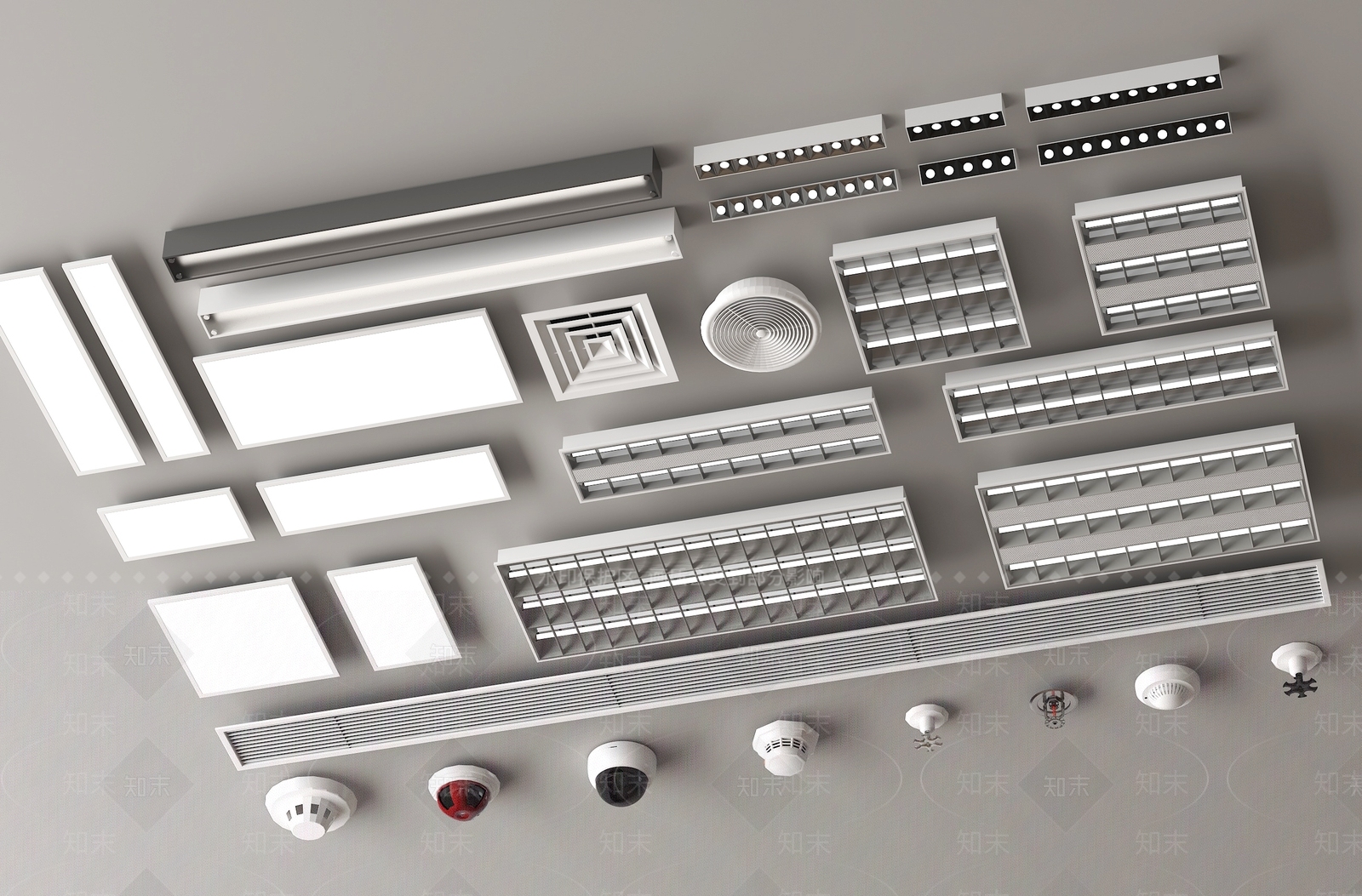 现代格栅灯SU模型下载【ID:1186362023】