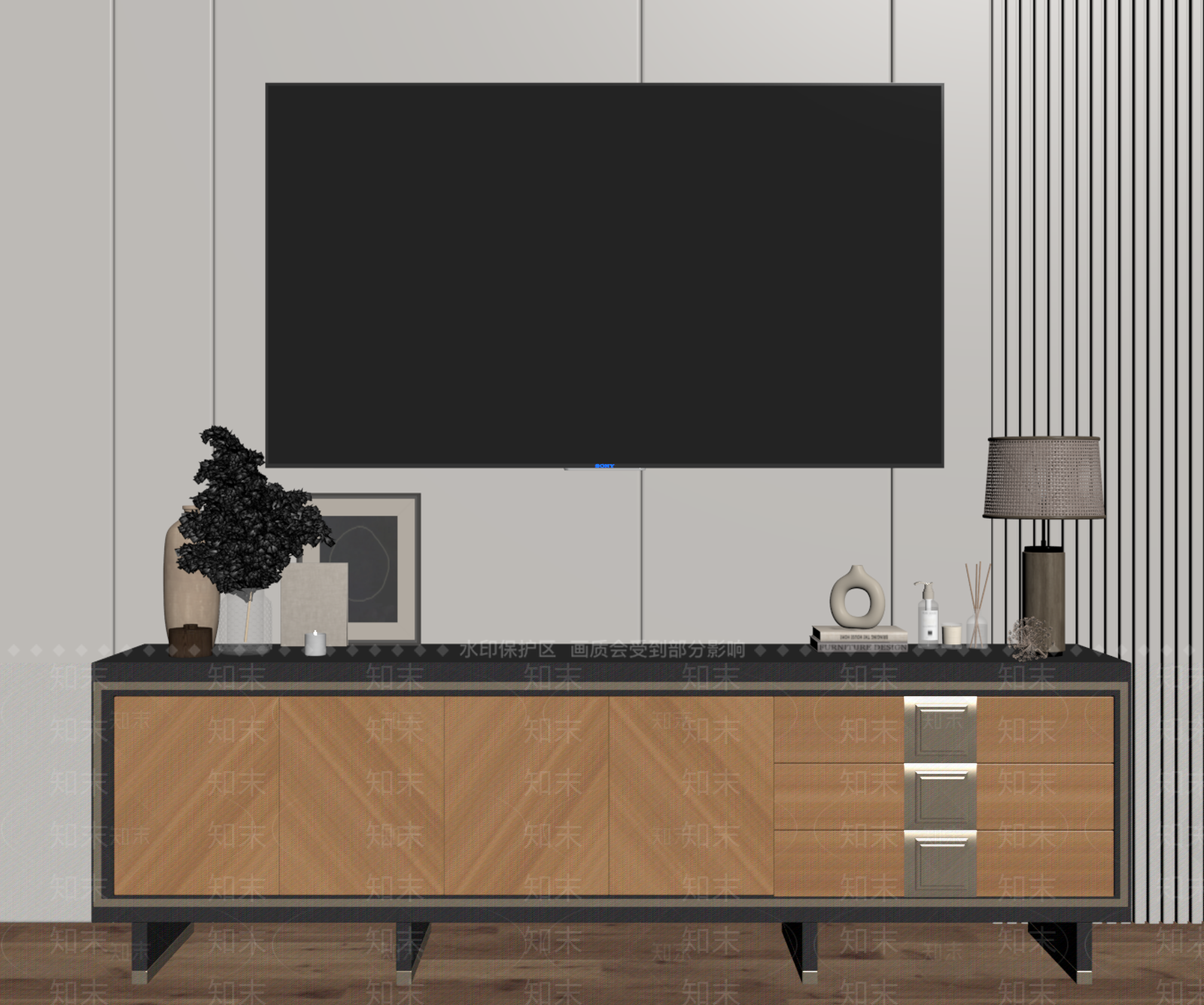 现代原木电视柜SU模型下载【ID:1186363795】