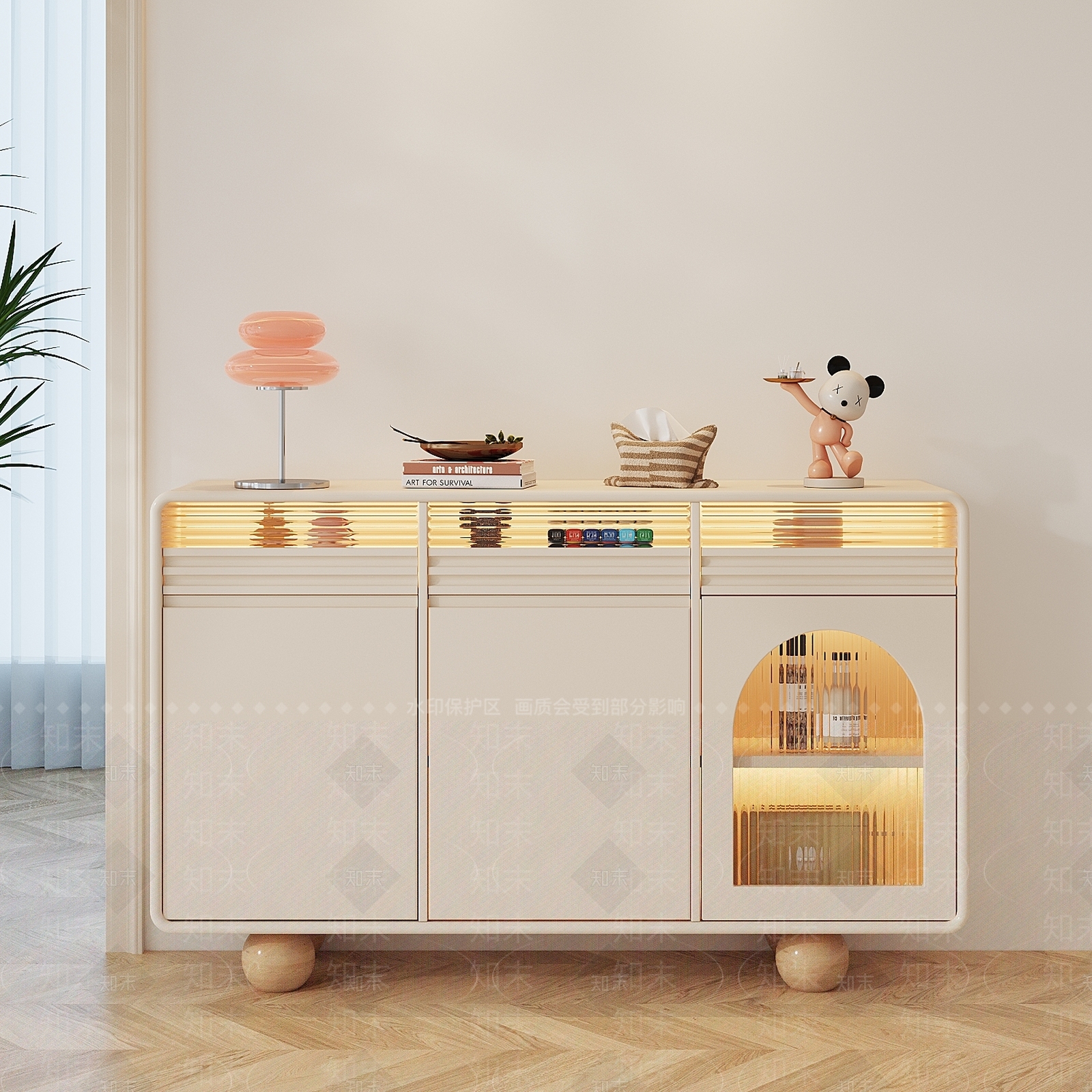 现代奶油餐边柜3D模型下载【ID:1186364704】