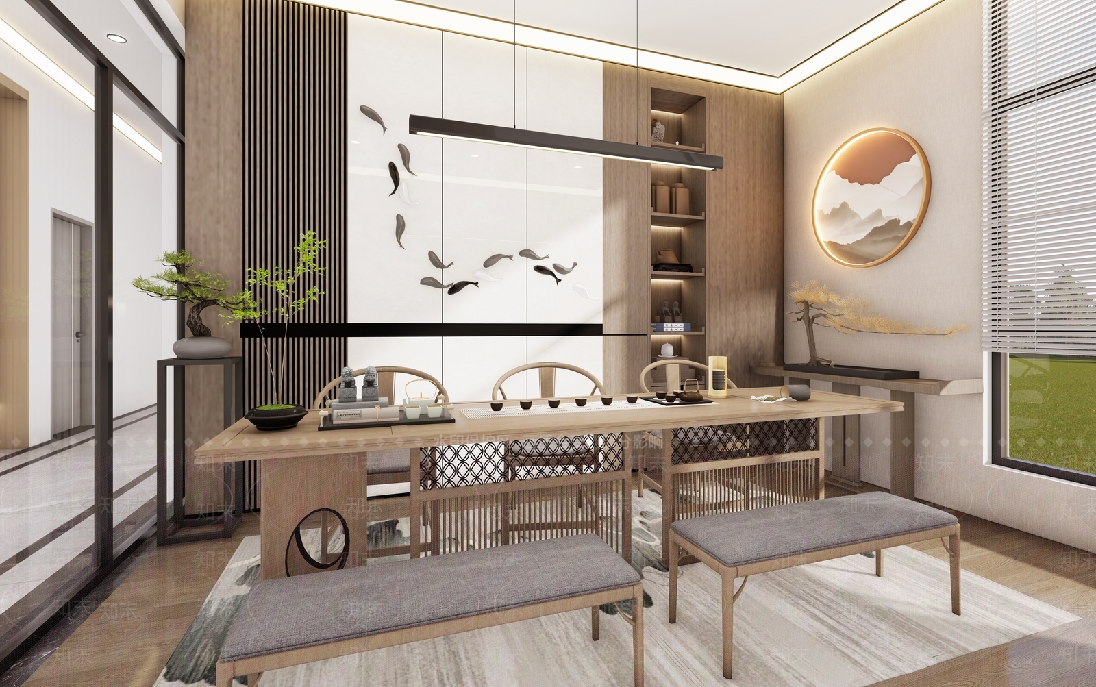 新中式茶室SU模型下载【ID:1186367692】