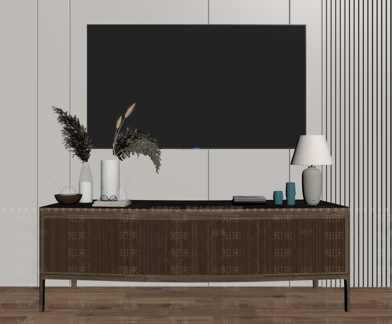 现代原木电视柜SU模型下载【ID:1186367705】