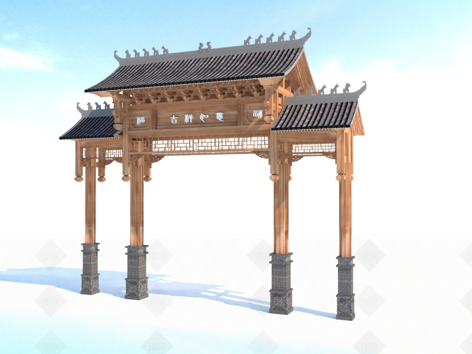 现代新中式牌楼牌坊3D模型下载【ID:1186368856】