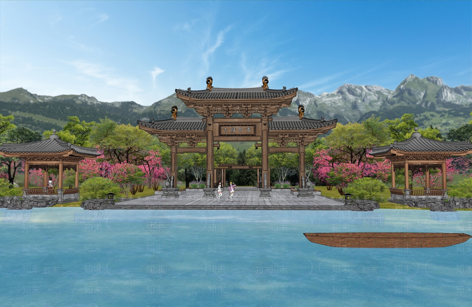 现代新中式牌坊牌楼SU模型下载【ID:1186369625】