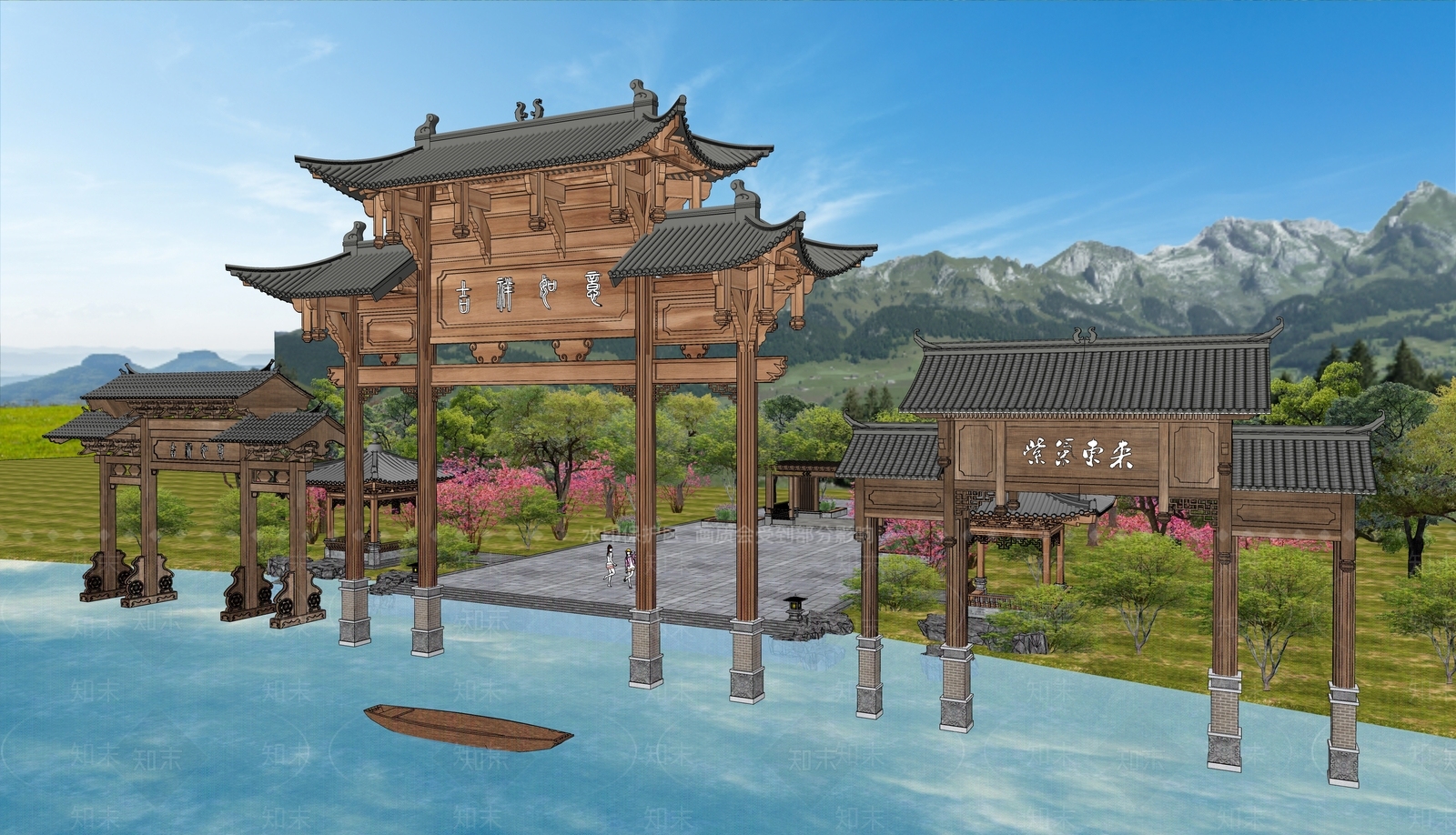 现代新中式牌坊牌楼SU模型下载【ID:1186369931】