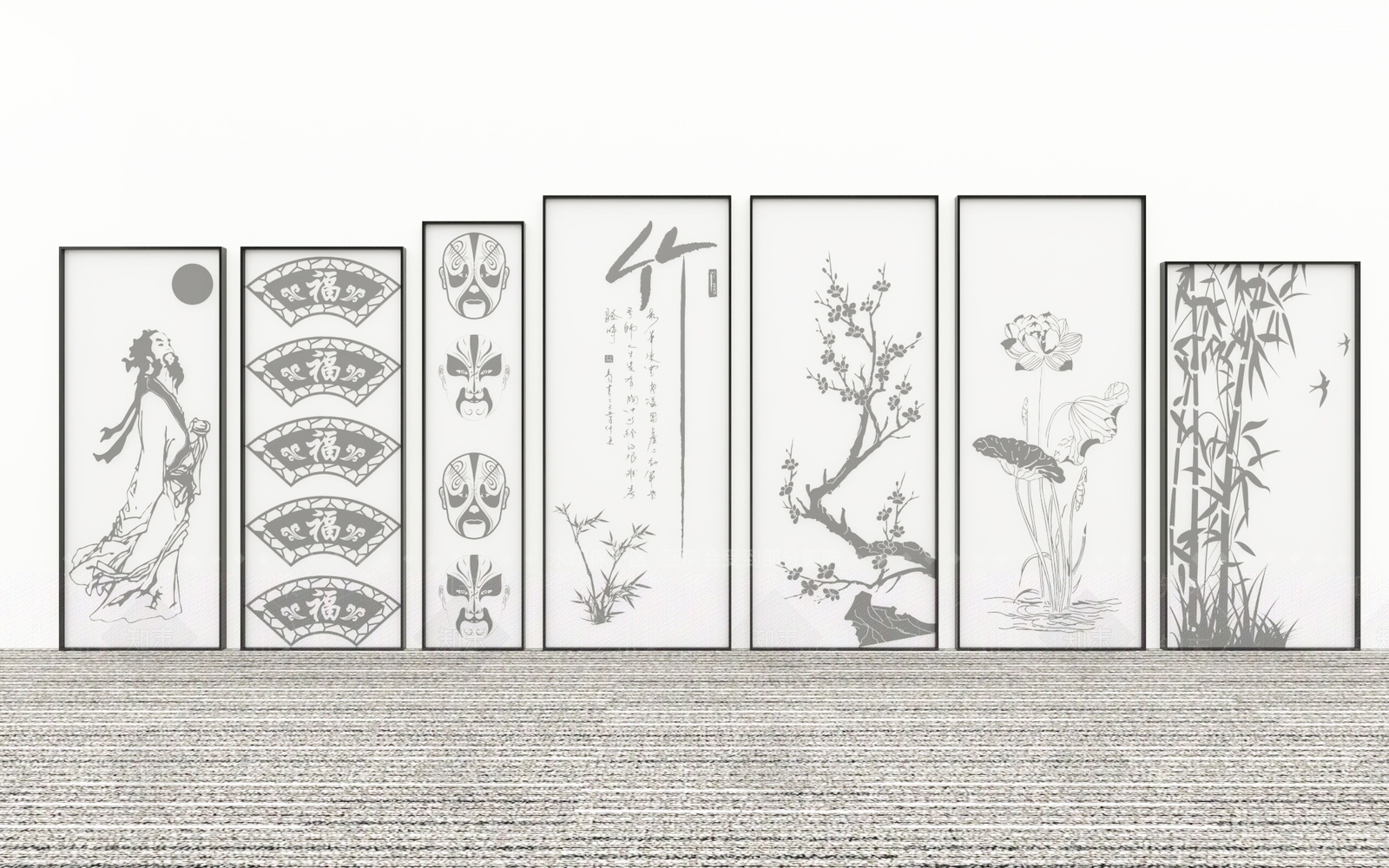 中式屏风SU模型下载【ID:1186370427】