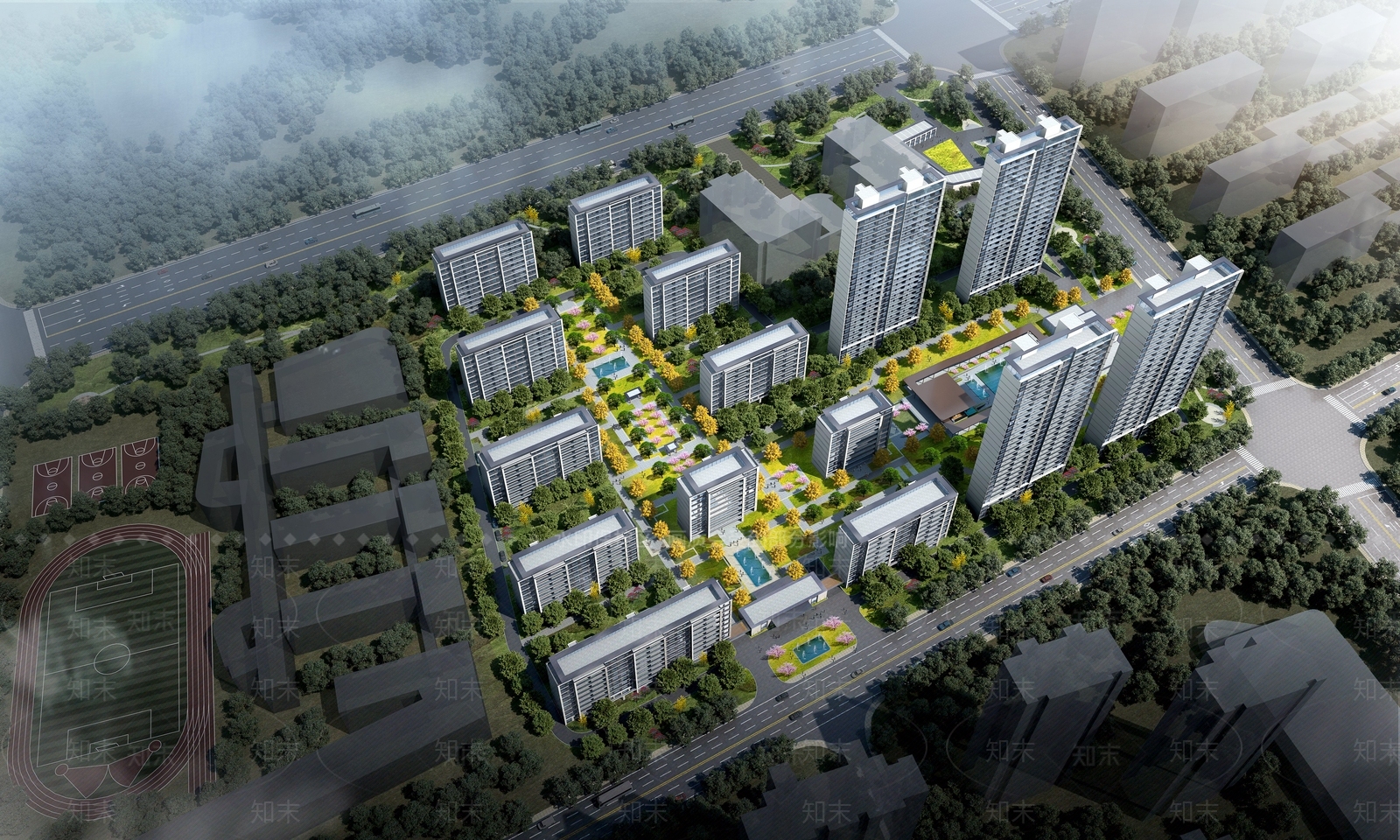 现代鸟瞰规划3D模型下载【ID:1186376786】