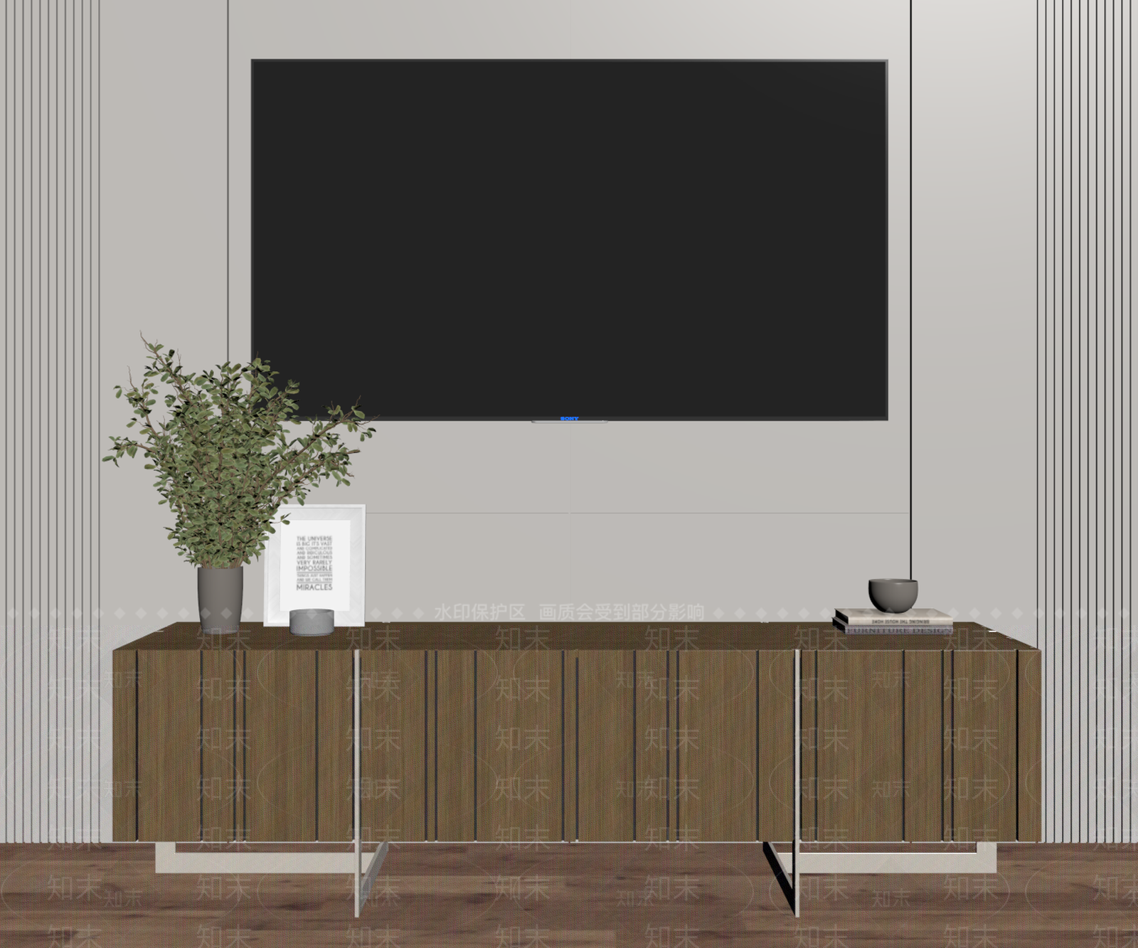 现代原木电视柜SU模型下载【ID:1186383252】