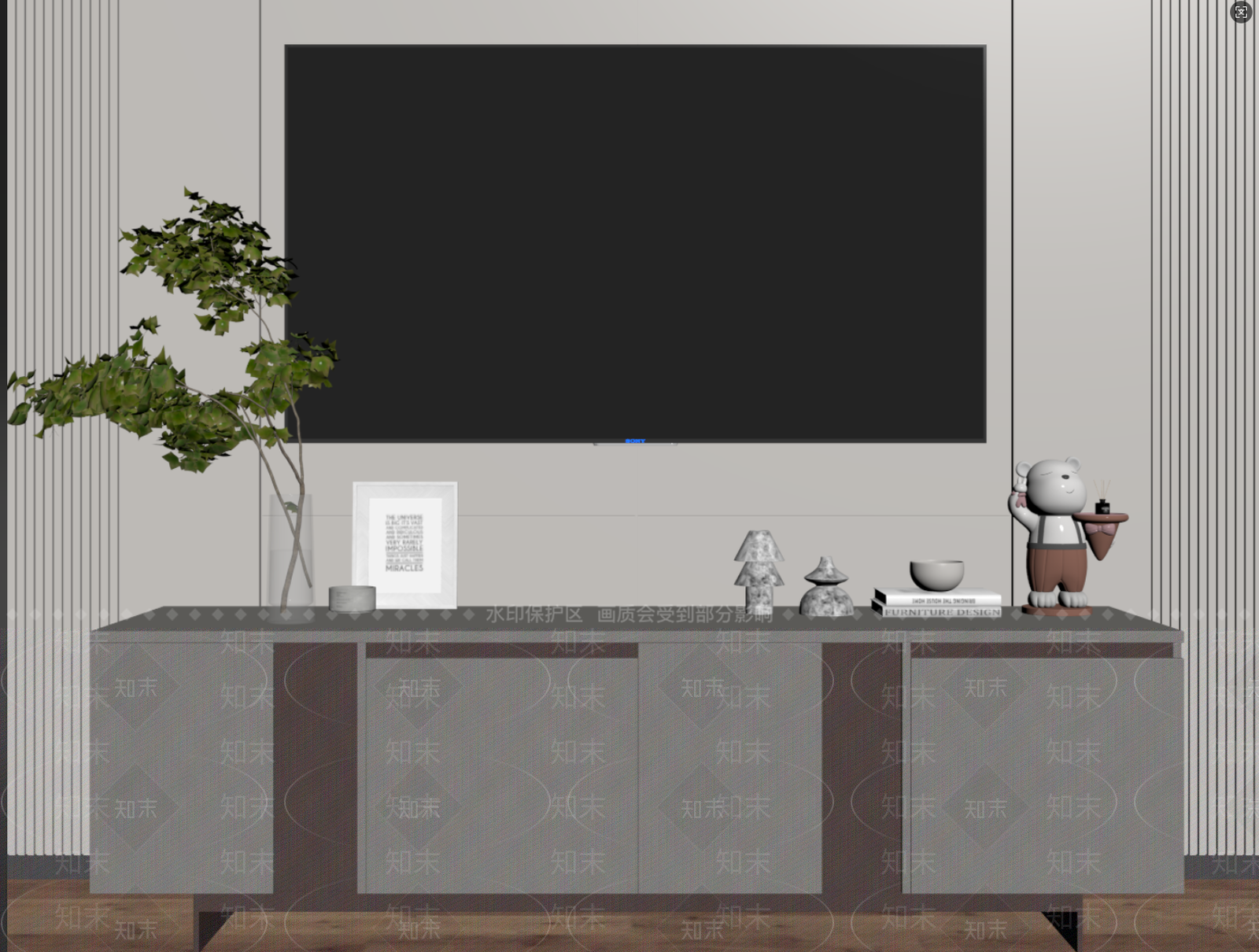 现代极简电视柜SU模型下载【ID:1186385359】