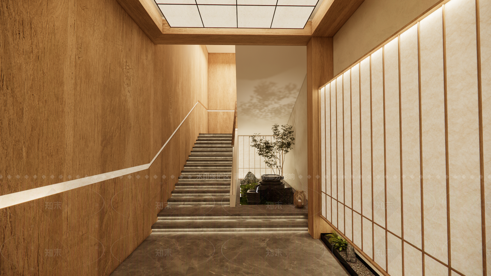 新中式侘寂楼梯间SU模型下载【ID:1186389364】