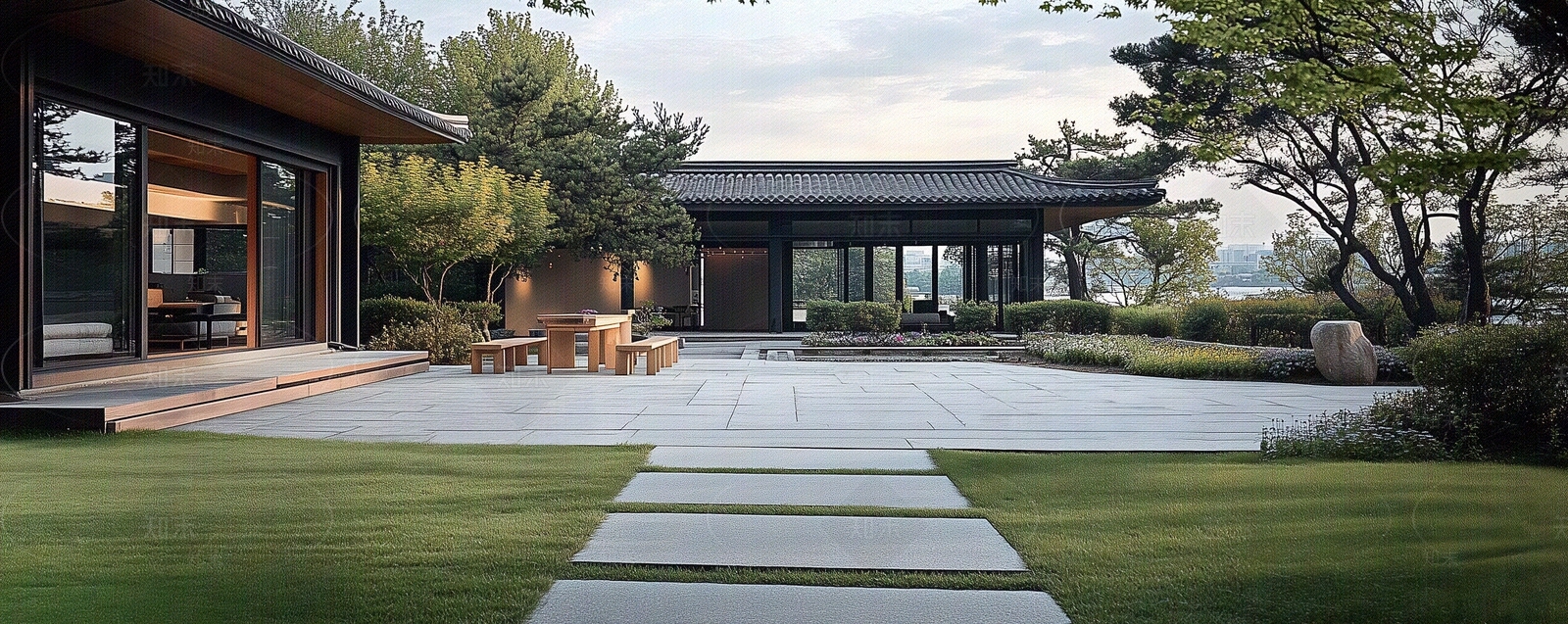 现代新中式小区外景贴图下载【ID:1186389787】