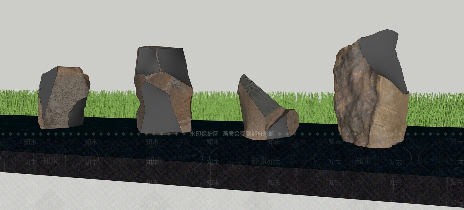新中式日式石头SU模型下载【ID:1186391443】