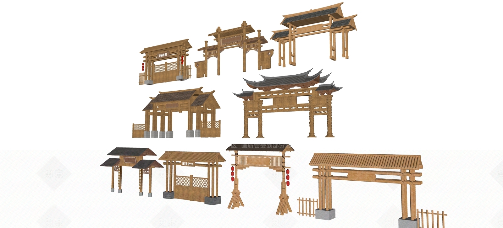 中式原木入口大门SU模型下载【ID:1186395708】