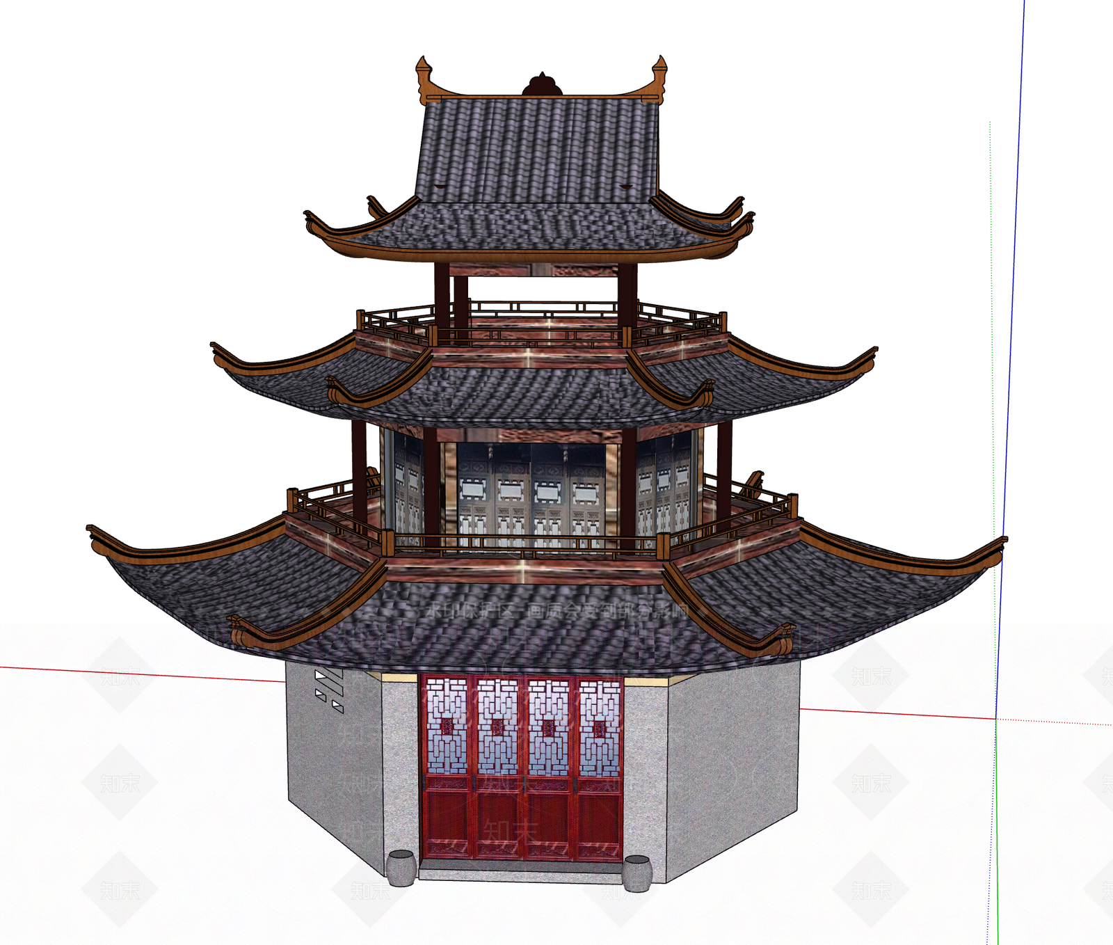 中式日式塔楼SU模型下载【ID:1186396085】