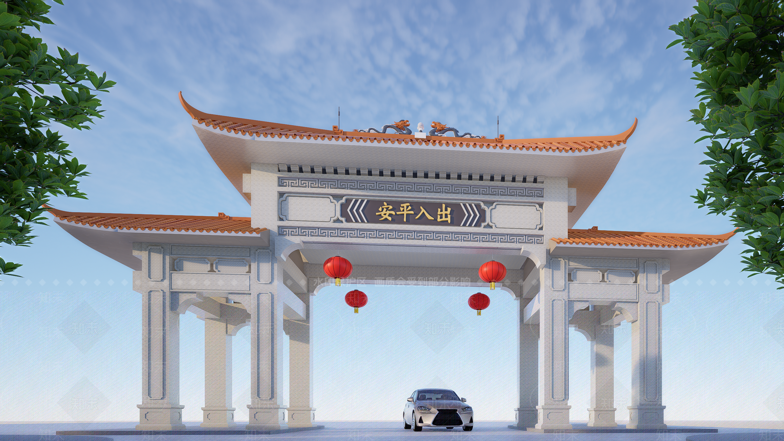 现代牌坊牌楼SU模型草图
