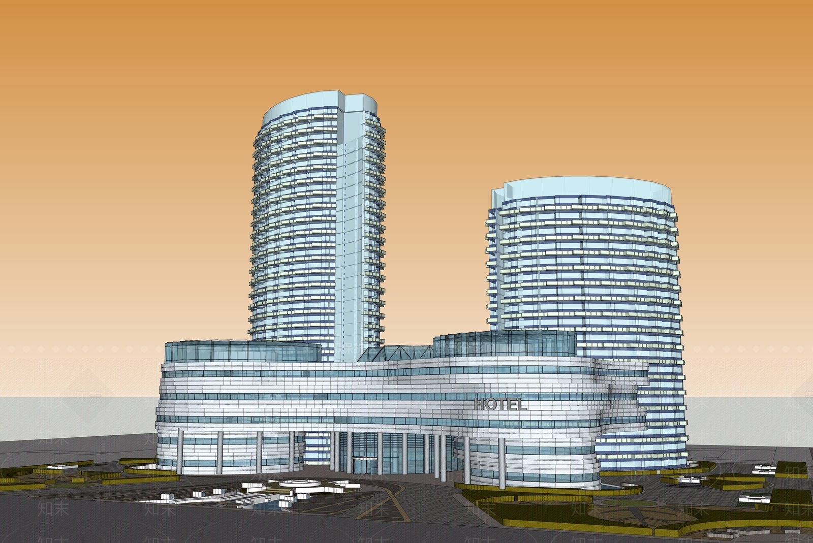现代酒店建筑SU模型下载【ID:1186408673】