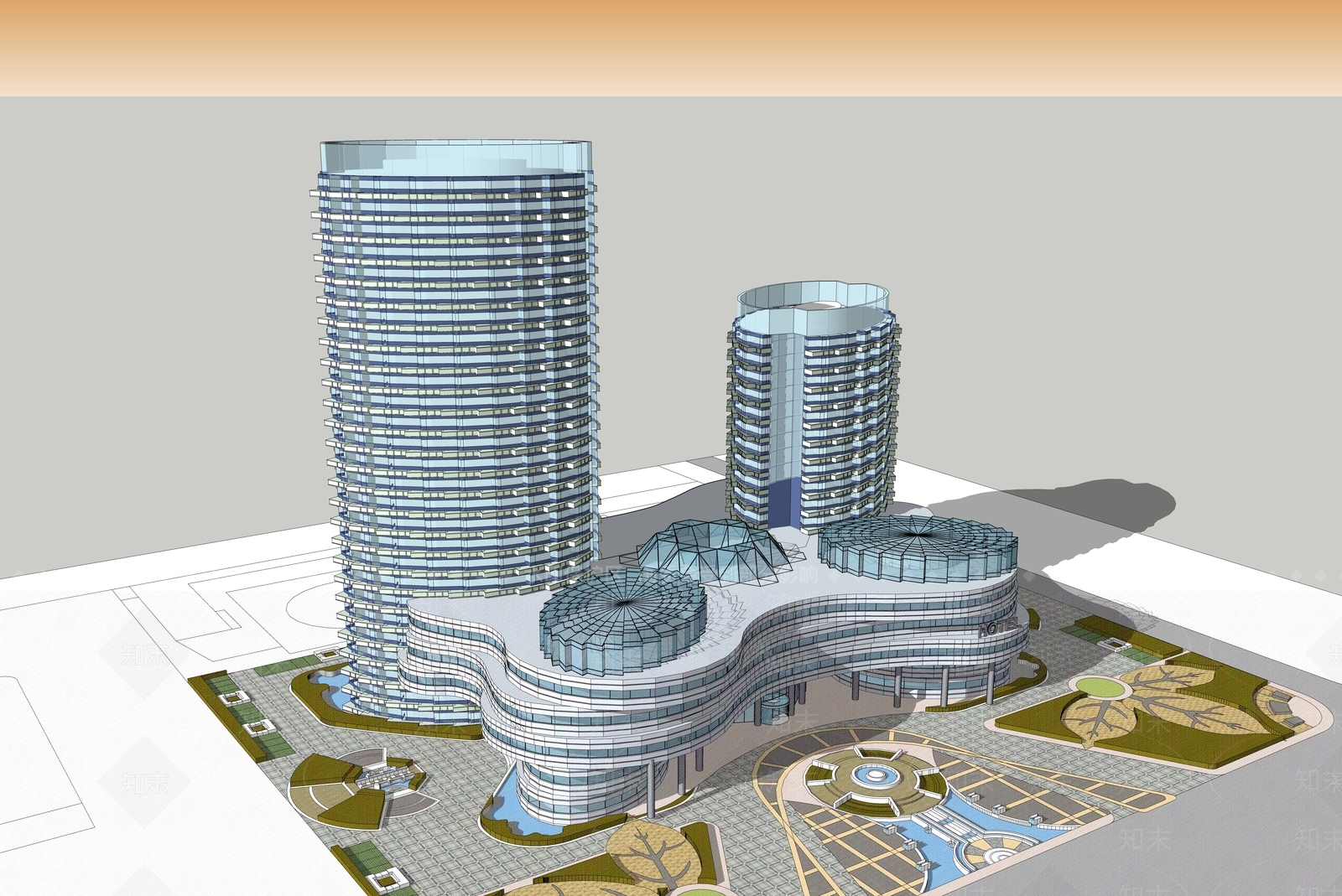 现代酒店建筑SU模型下载【ID:1186408673】