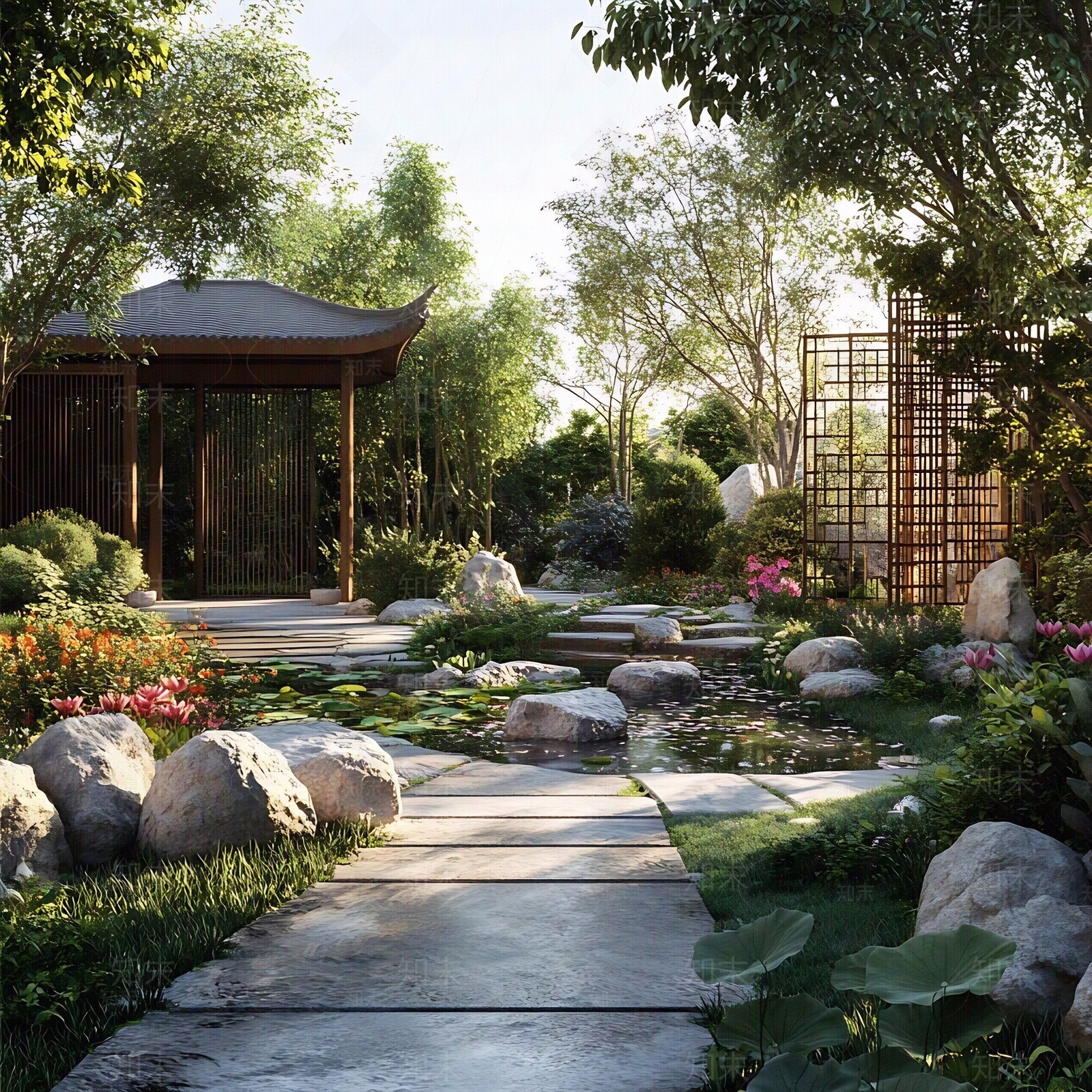 新中式中式小区外景贴图下载【ID:1186409455】