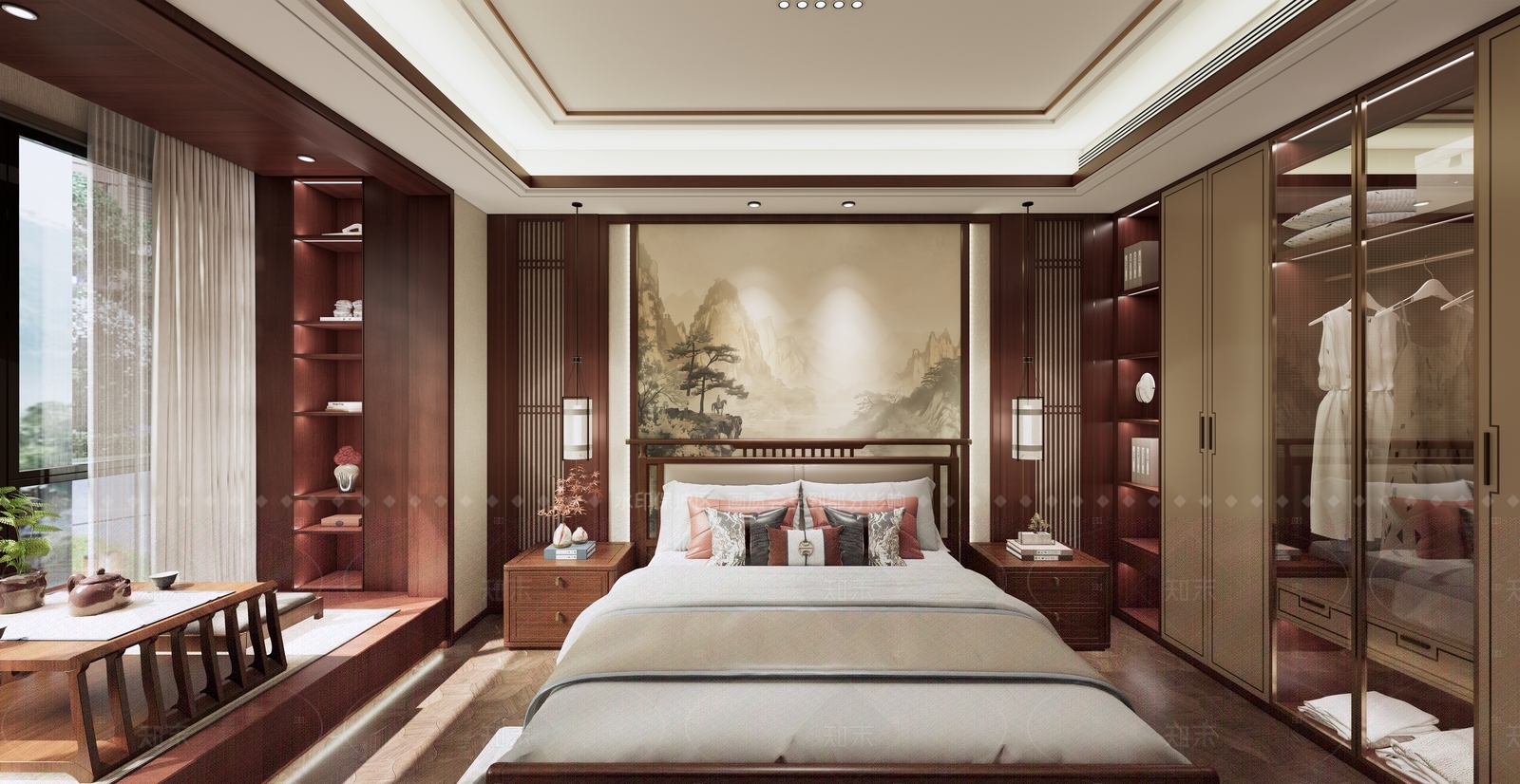 新中式家居卧室SU模型下载【ID:1215212363】