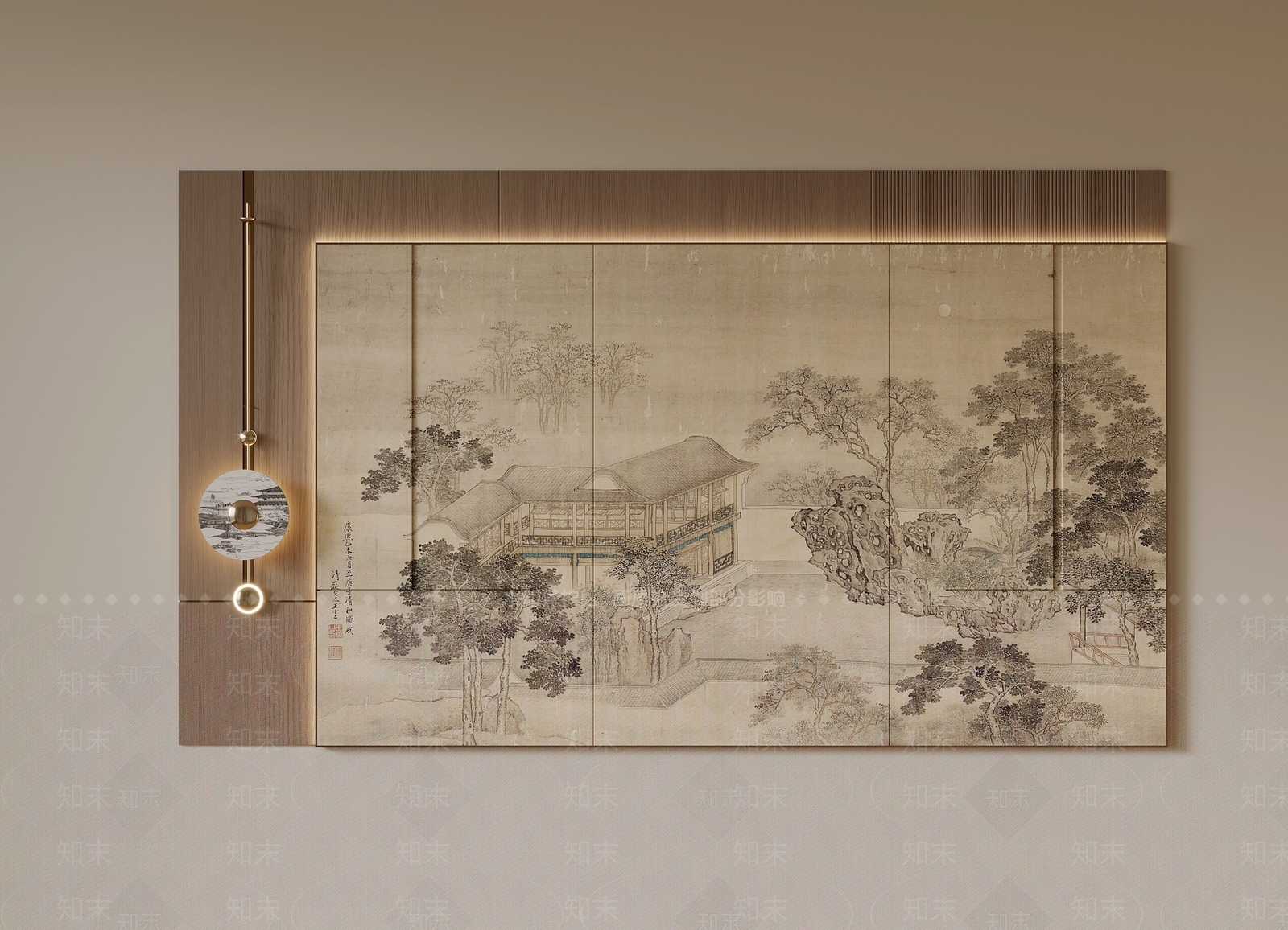 新中式玄关背景墙3D模型下载【ID:1186413232】