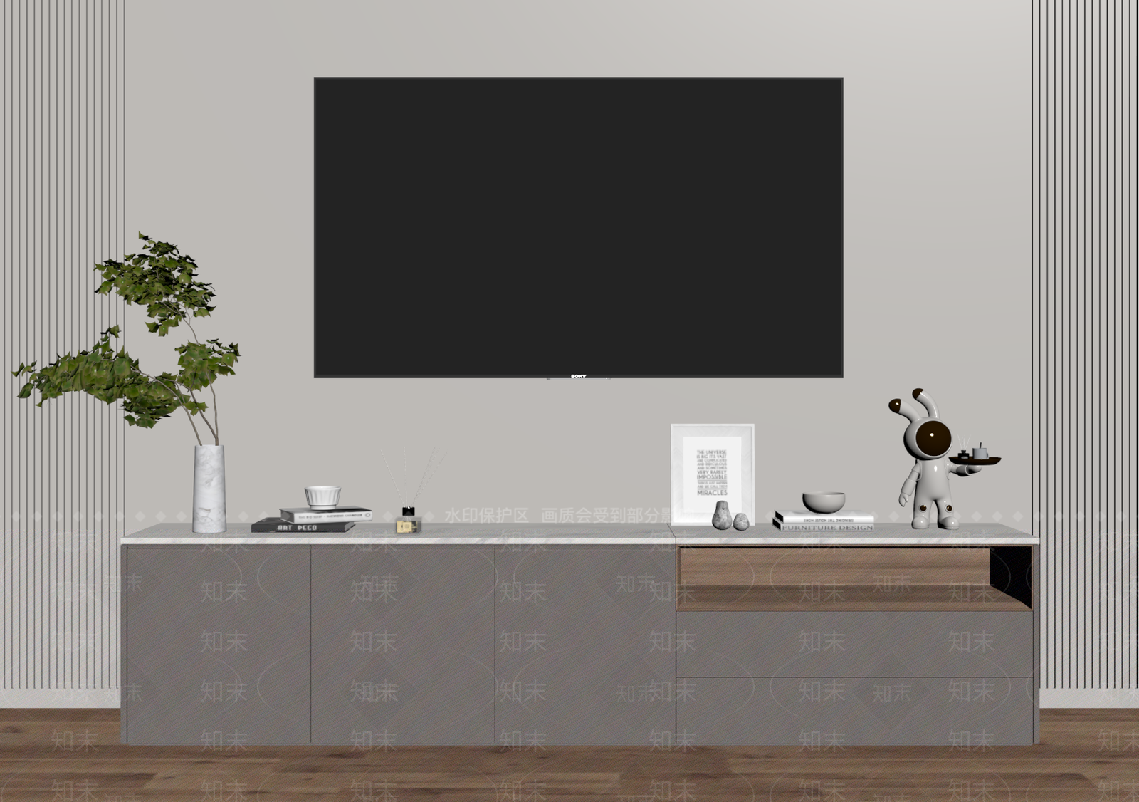现代奶油电视柜SU模型下载【ID:1186422238】