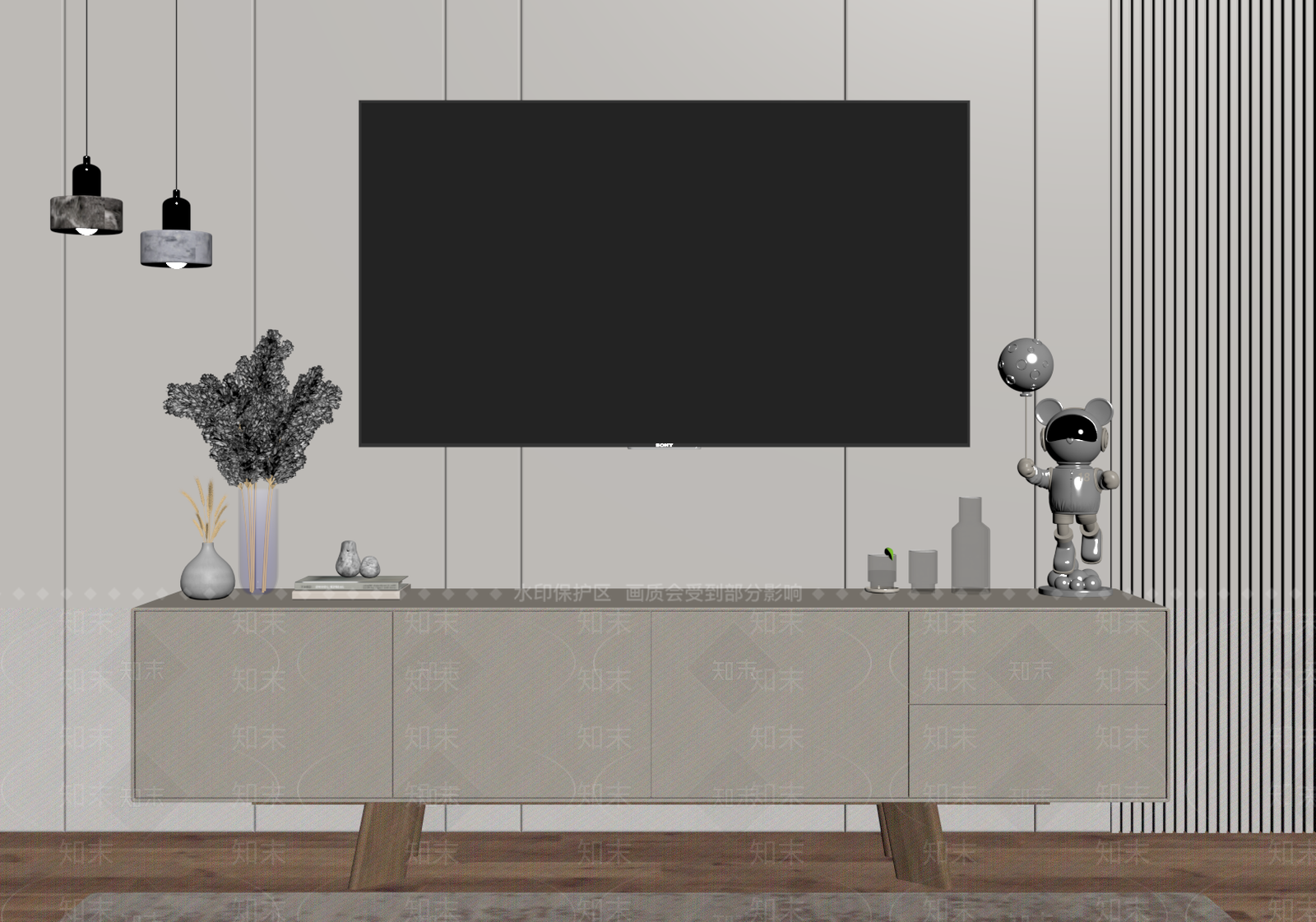 现代奶油电视柜SU模型下载【ID:1186422338】
