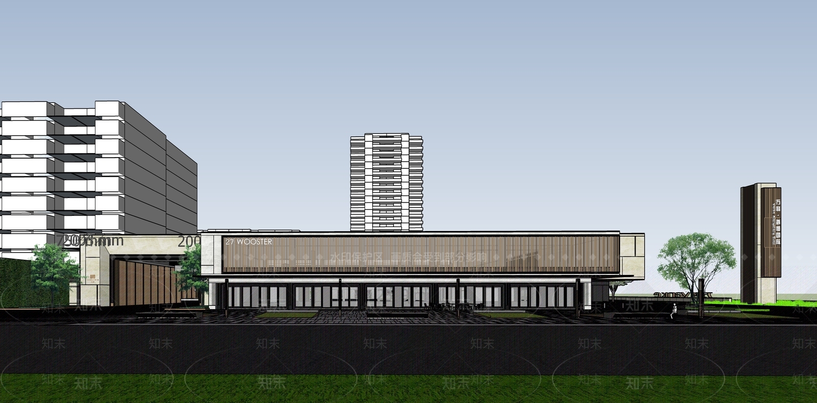 现代复古小区建筑SU模型下载【ID:1186424715】