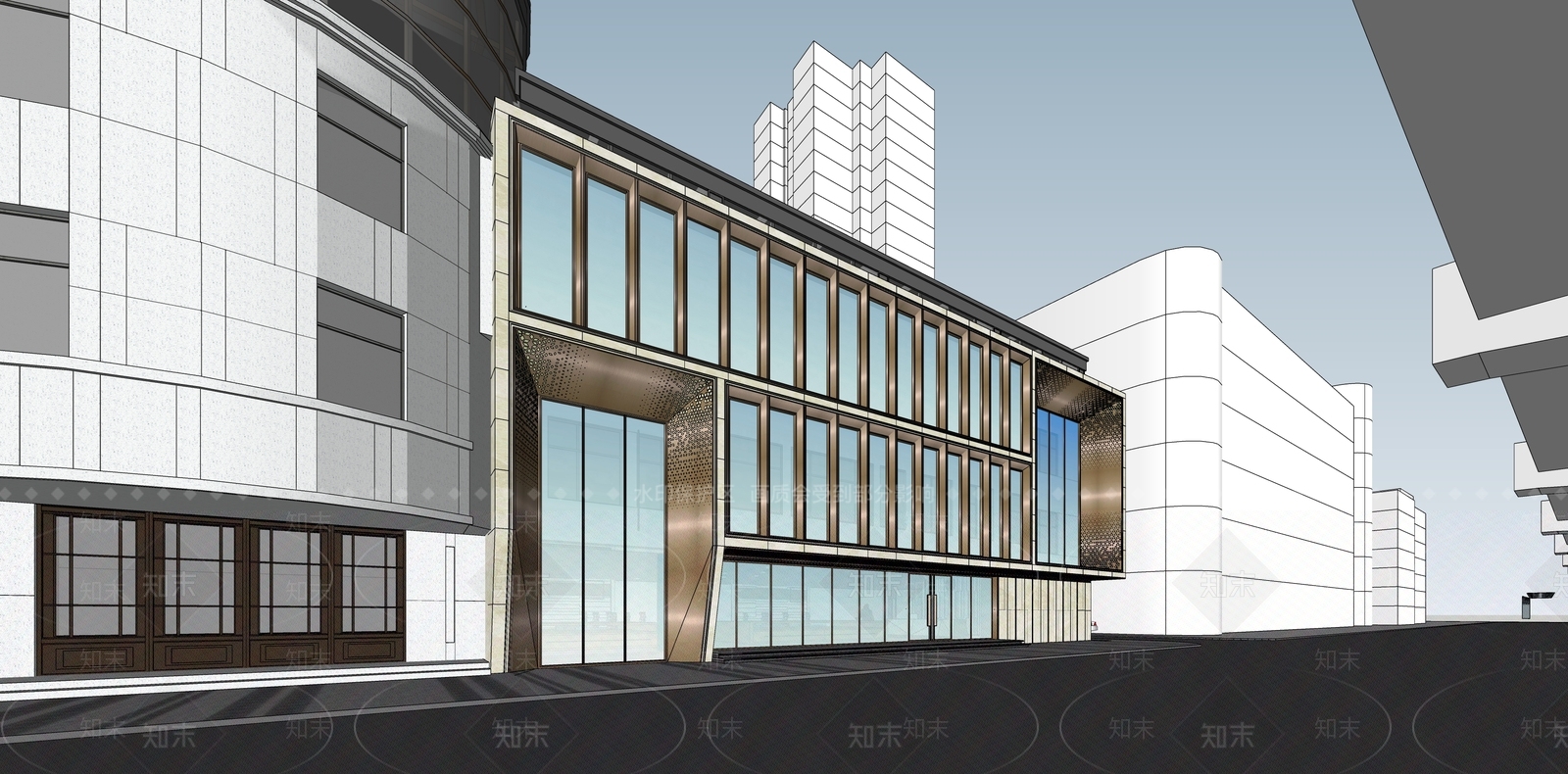 现代轻奢小公建SU模型下载【ID:1186424868】