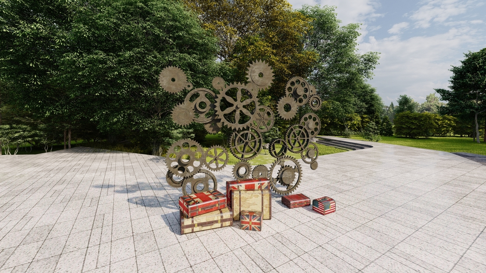 现代雕塑小品SU模型下载【ID:1186425693】