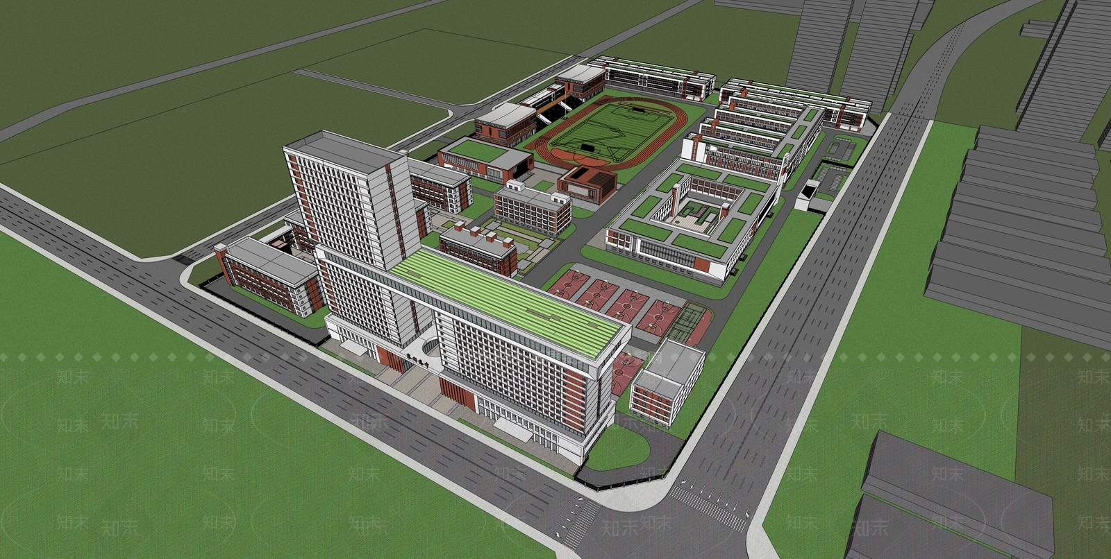 现代学校建筑SU模型下载【ID:1186428185】